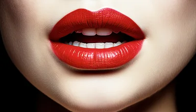 Close Up Of Woman With Vibrant Red Lipstick