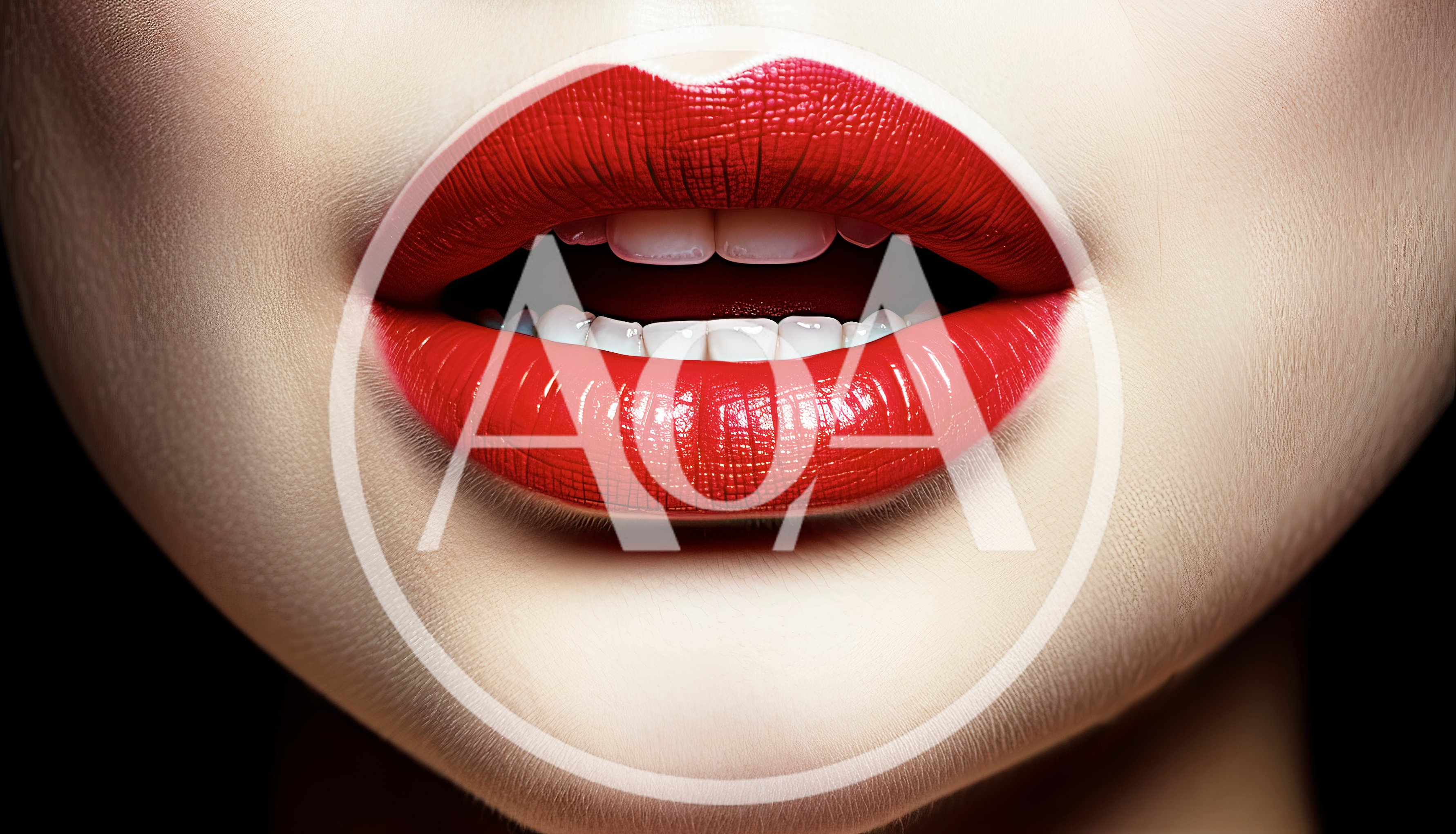 Close Up Of Woman With Vibrant Red Lipstick