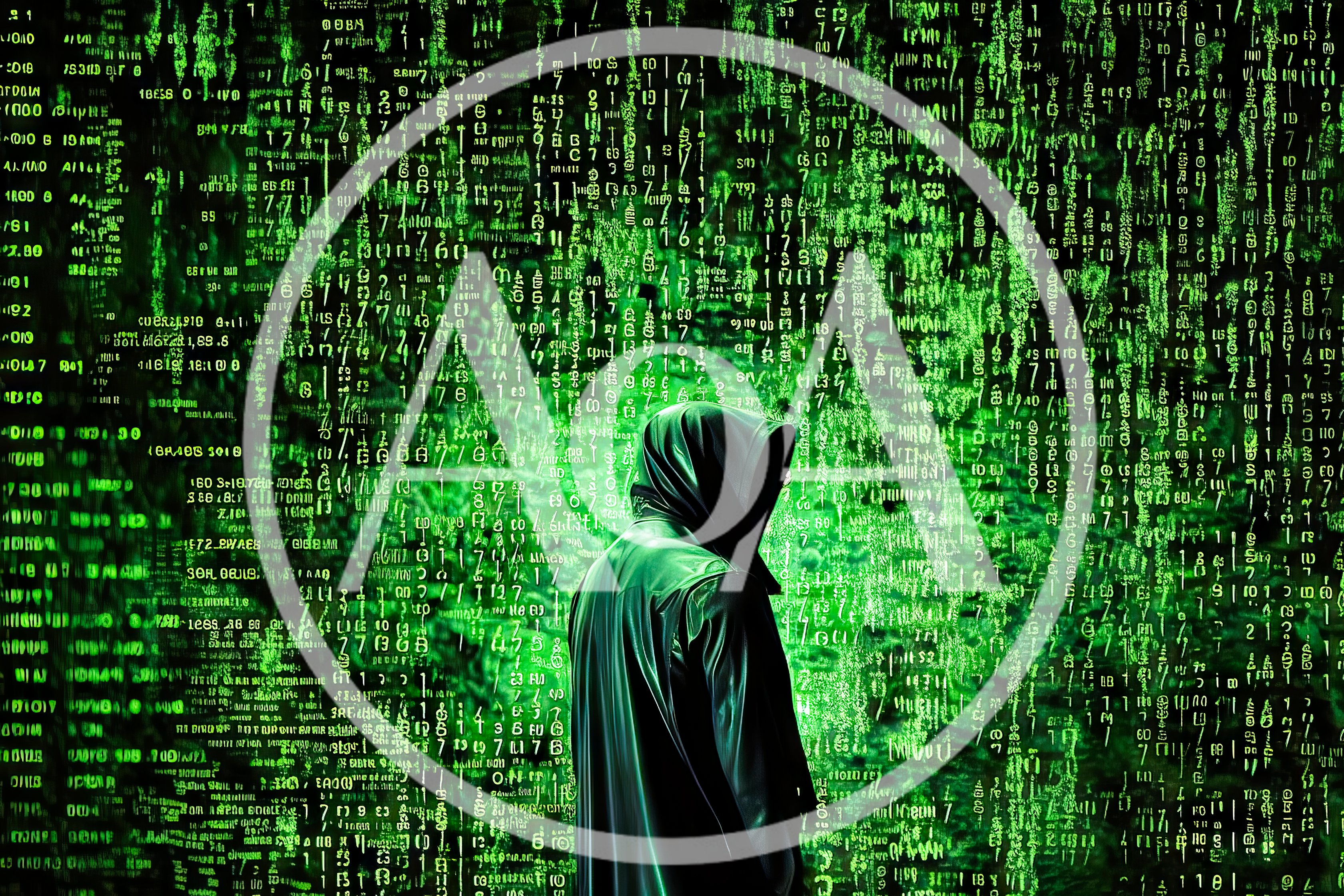 Hacker Standing Before A Digital Matrix Code Background