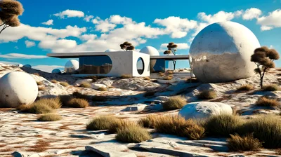 Futuristic Modern House With Spherical Architecture In Desert Landscape