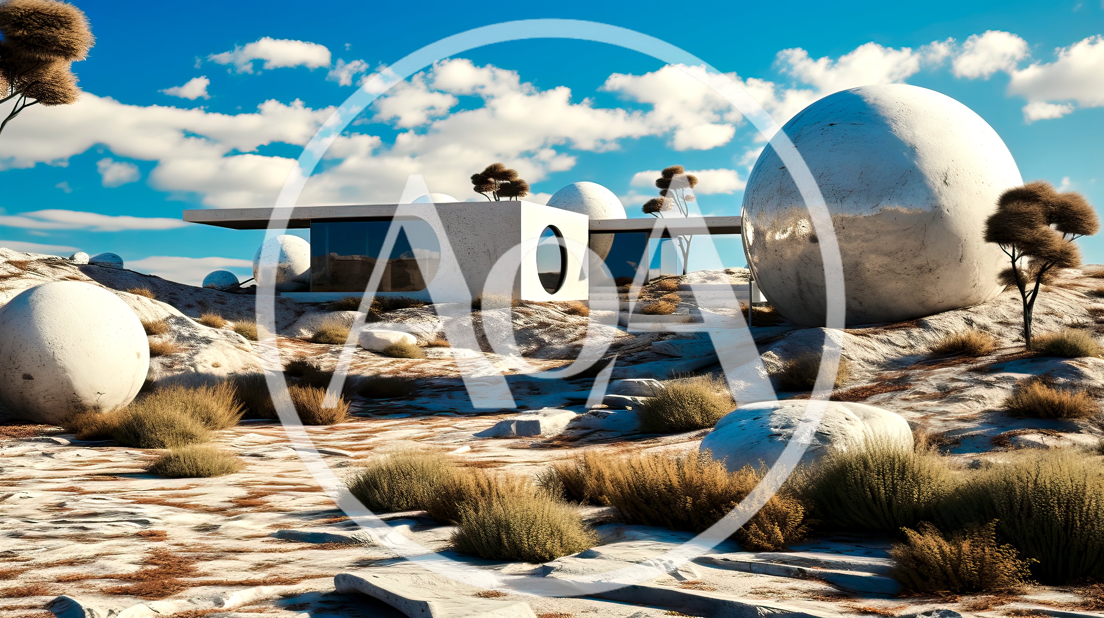 Futuristic Modern House With Spherical Architecture In Desert Landscape
