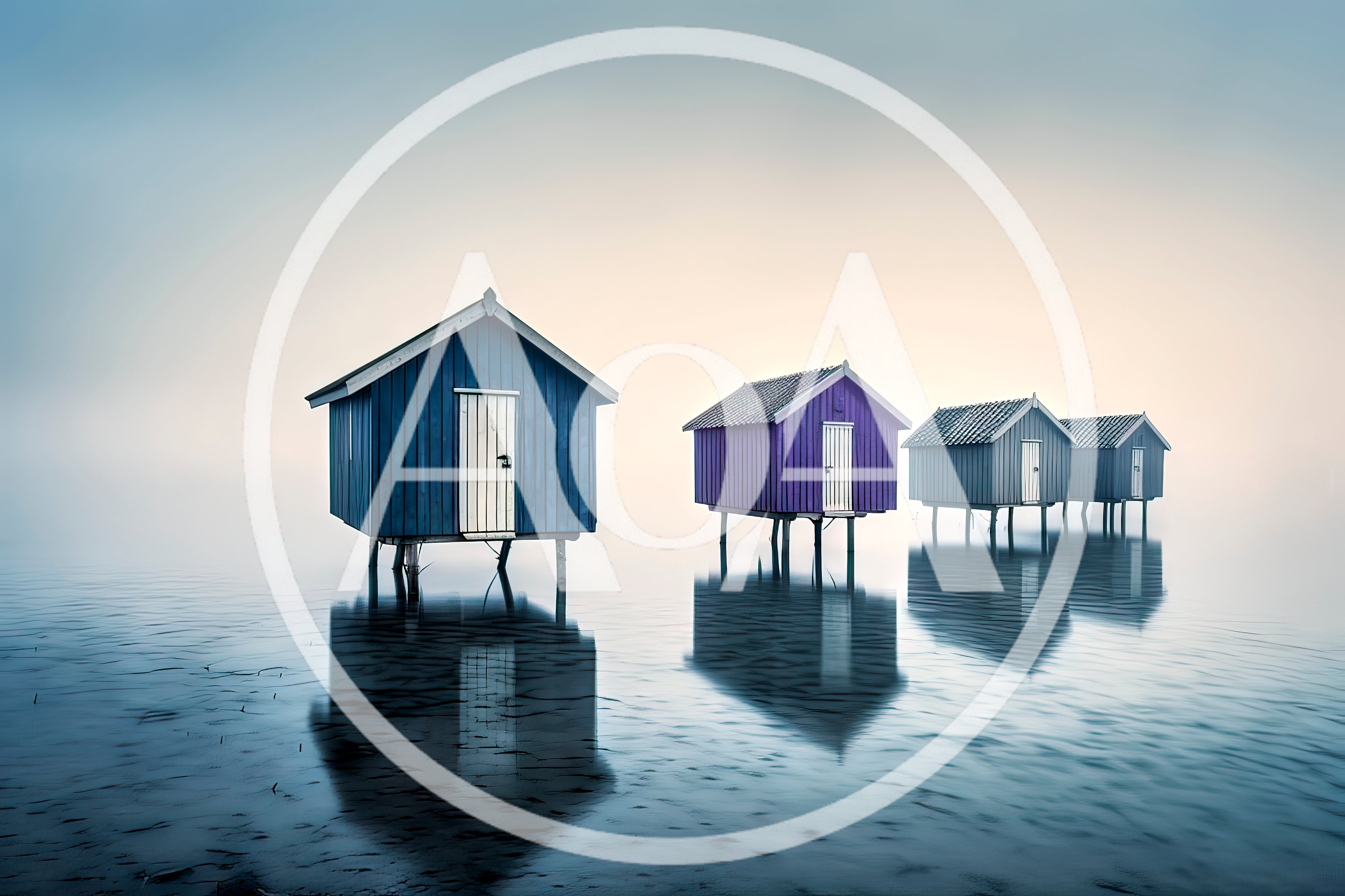 Colorful Stilt Houses Standing In Calm Misty Water
