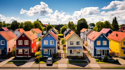 Aerial View Of Colorful Suburban Houses In A Neighborhood