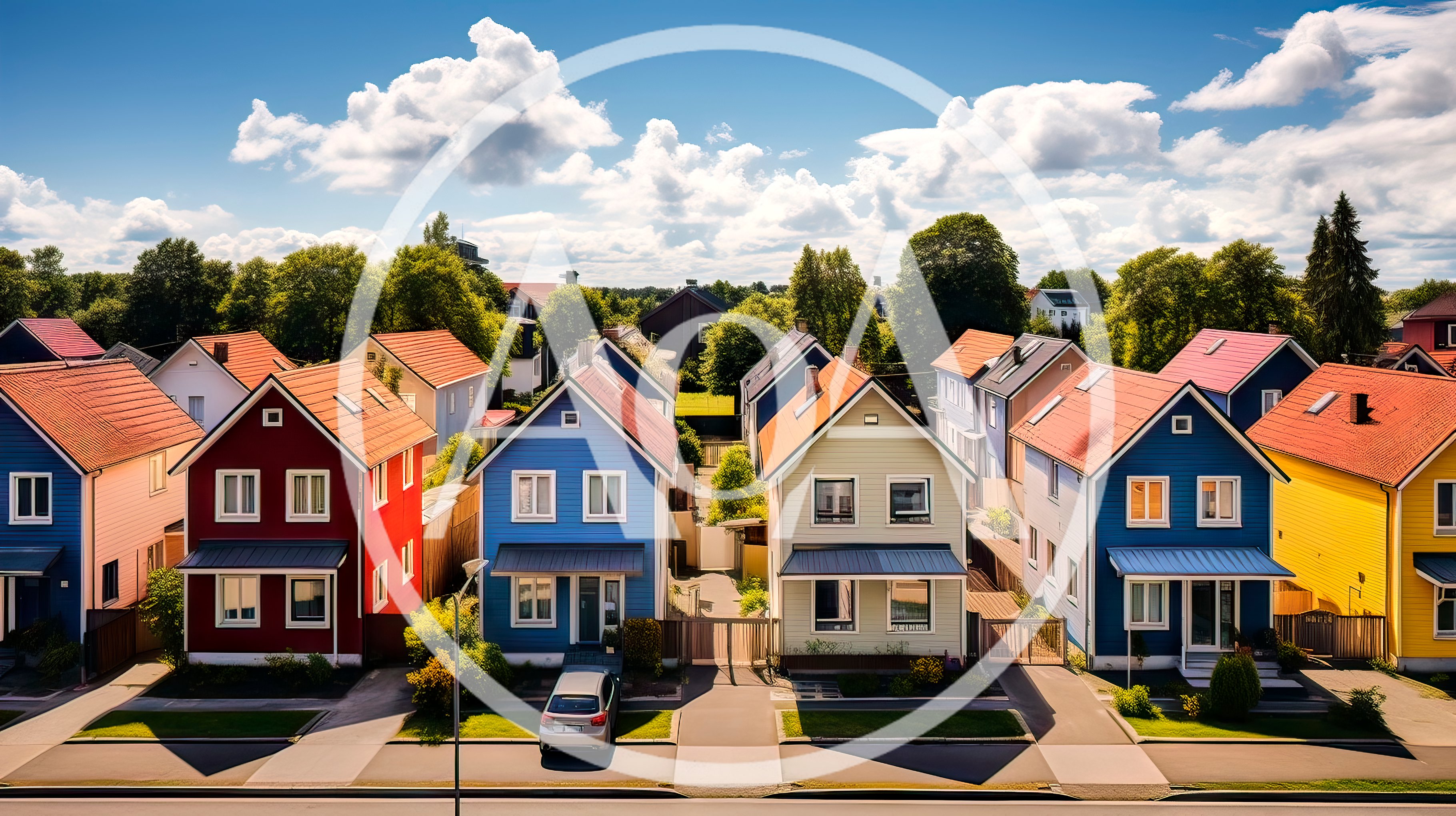 Aerial View Of Colorful Suburban Houses In A Neighborhood