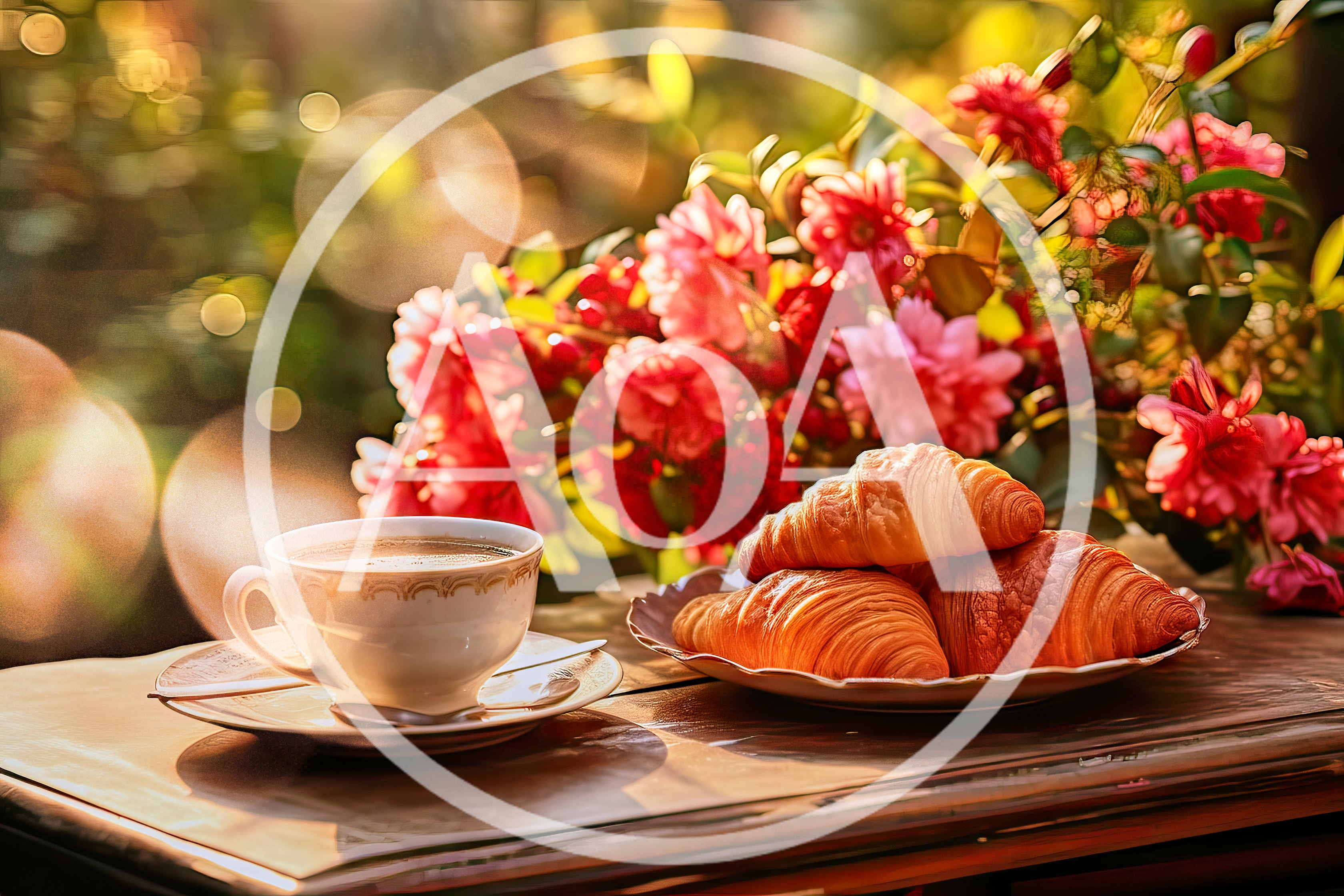 Morning Coffee and Fresh Croissants on Garden Table