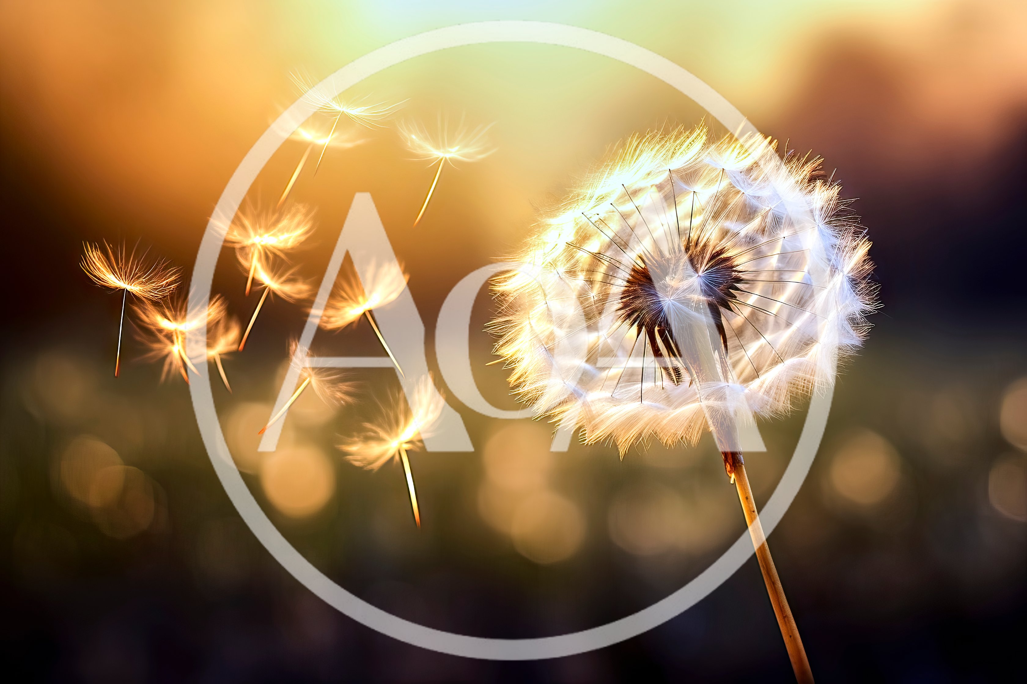Dandelion Seeds Blowing In The Golden Sunset Light
