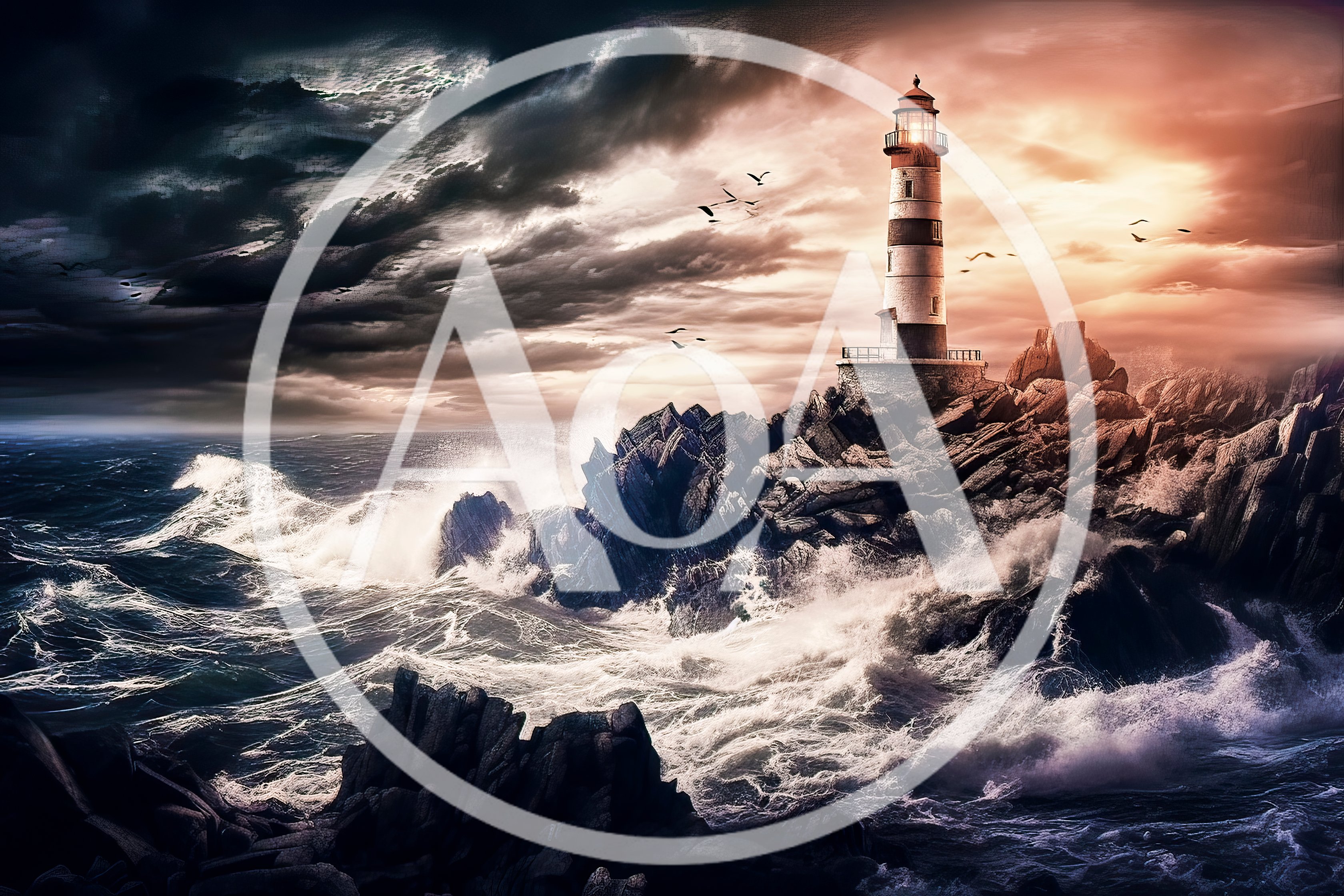 Lighthouse Standing On Rocky Coast During Stormy Sunset