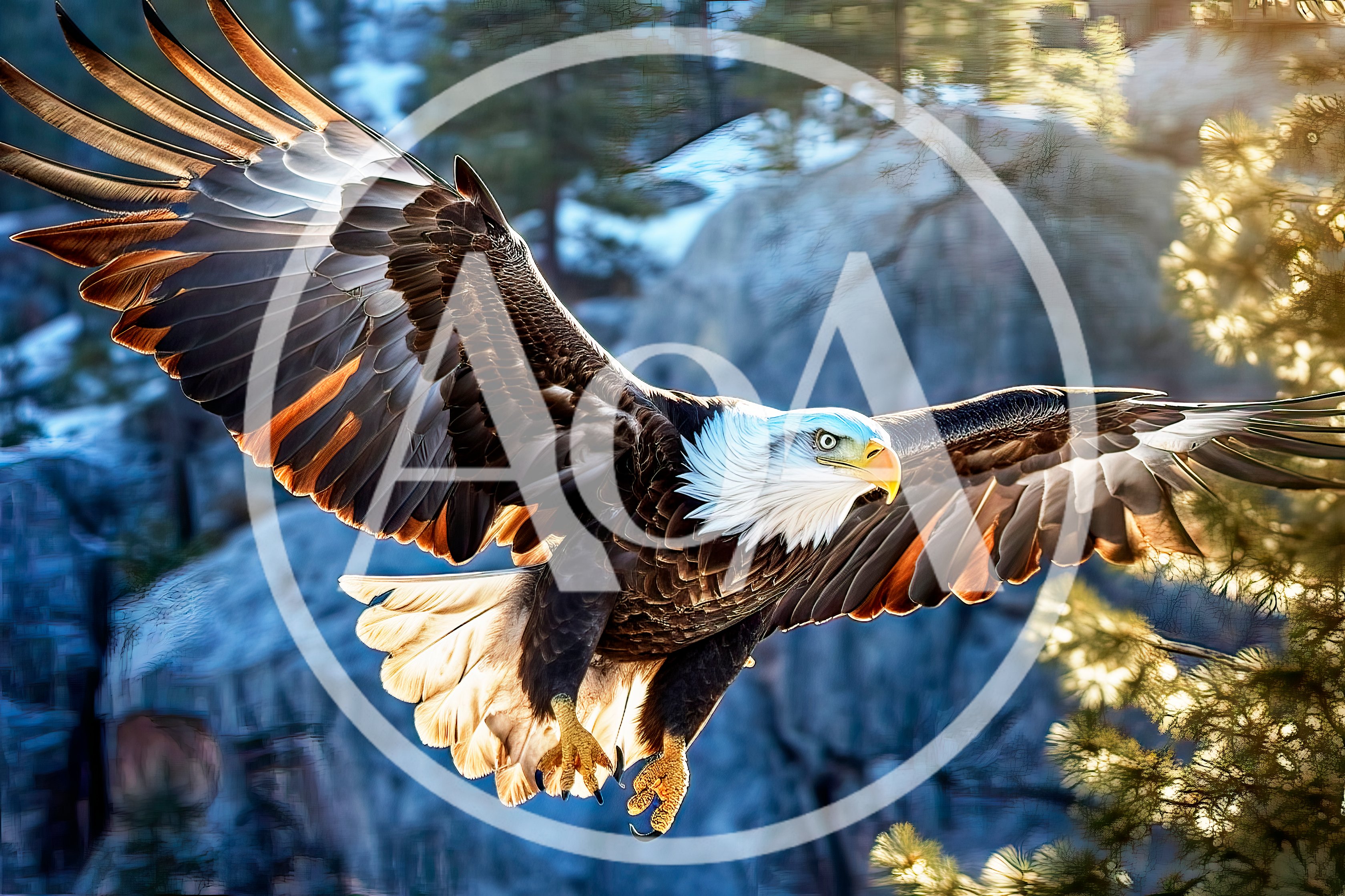 Majestic Bald Eagle Soaring Through Mountain Landscape