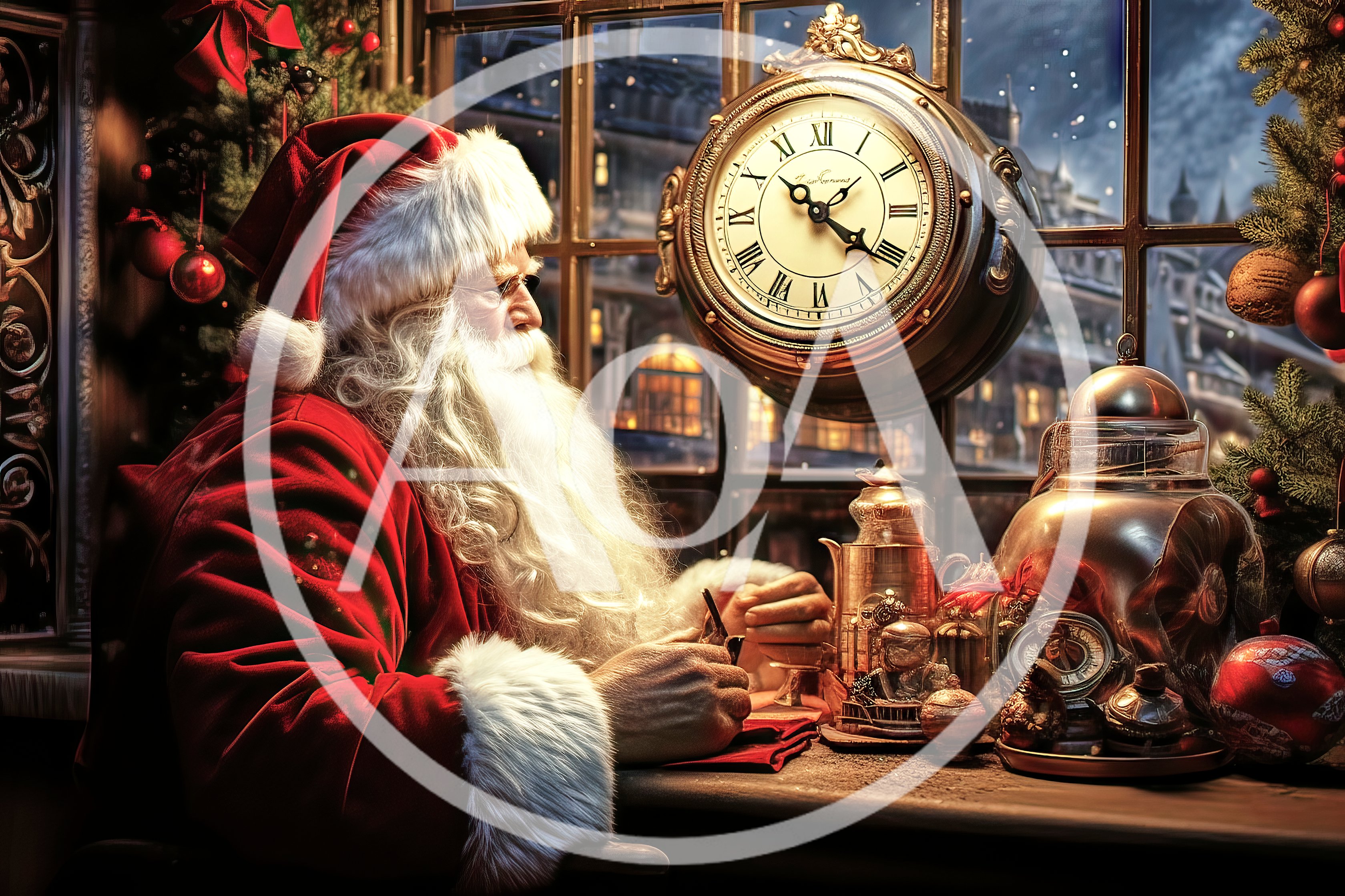 Santa Claus Writing Letters At His Desk