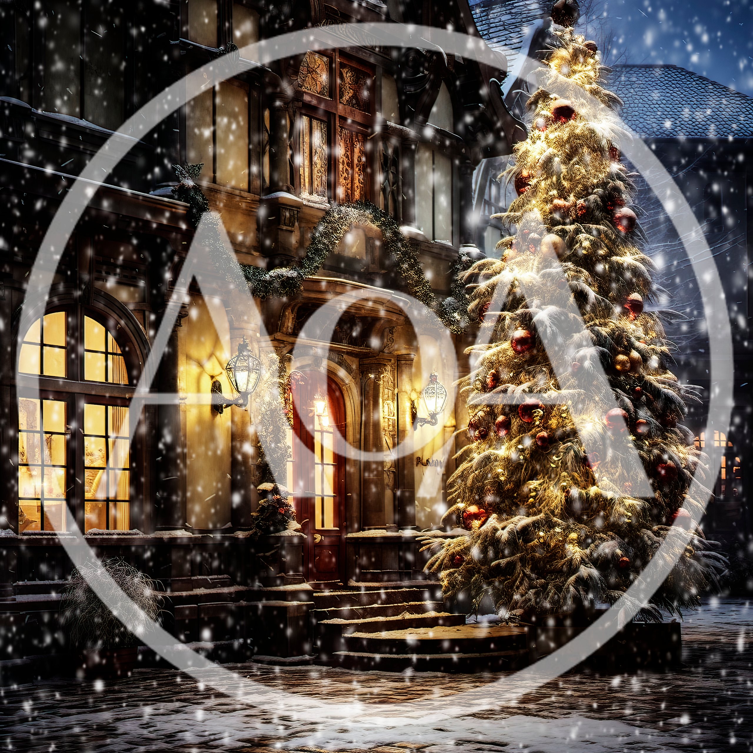 Festive Christmas Tree Outside A Historic European Building