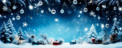 Festive Winter Holiday Background With Hanging Ornaments