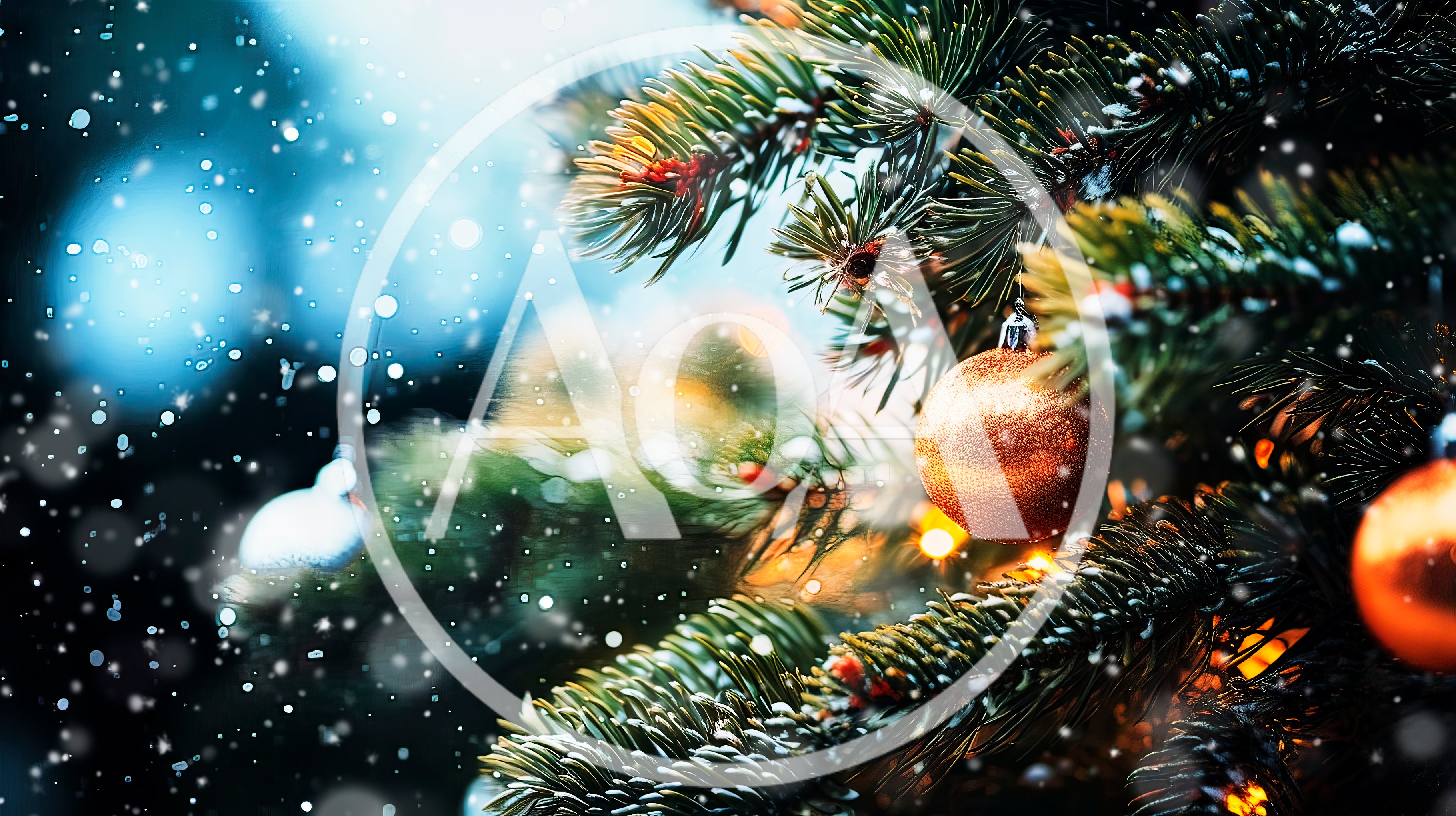 Golden Christmas Ornament Hanging On Pine Tree