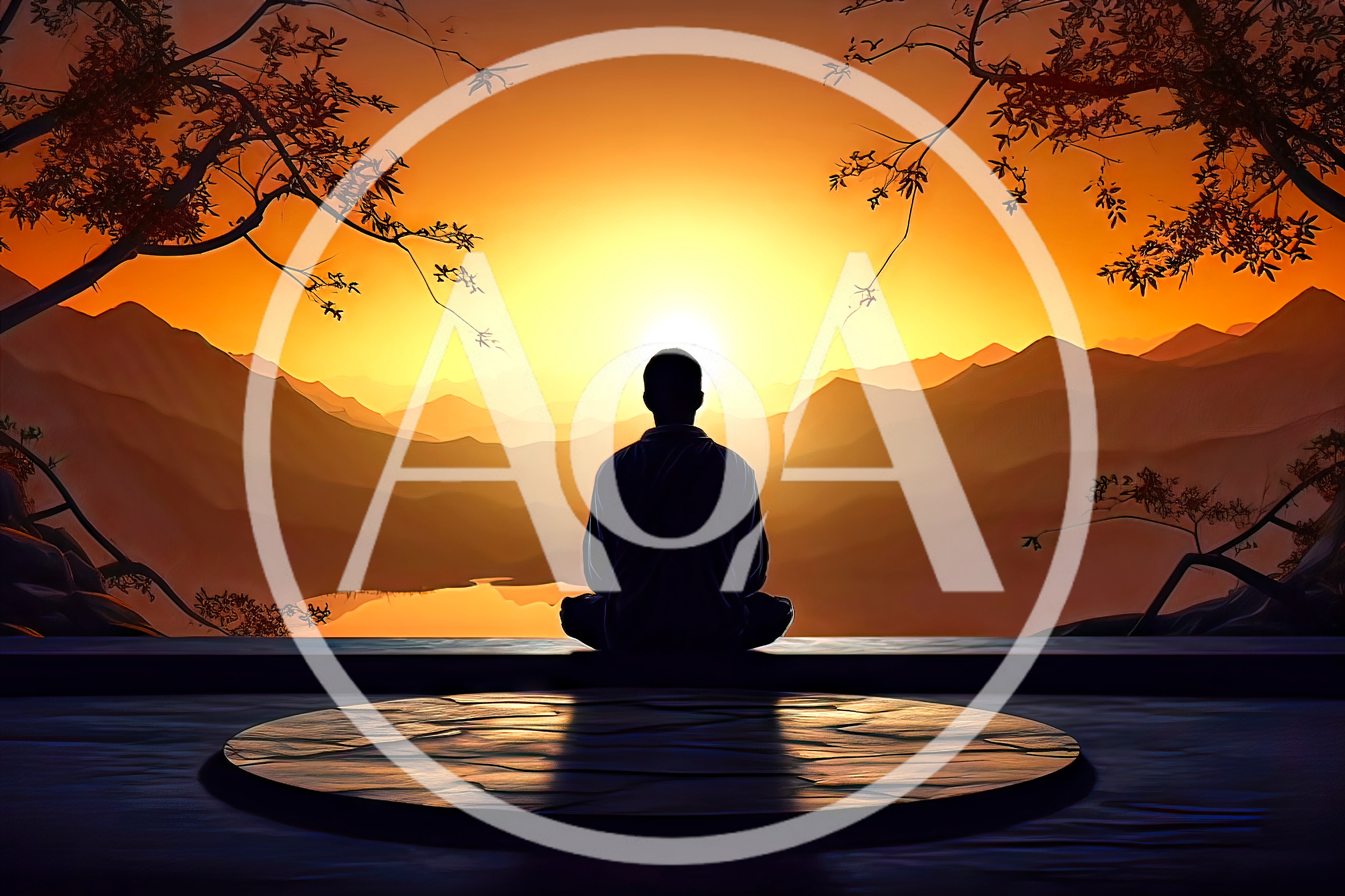 Person Meditating In Lotus Position At Sunset