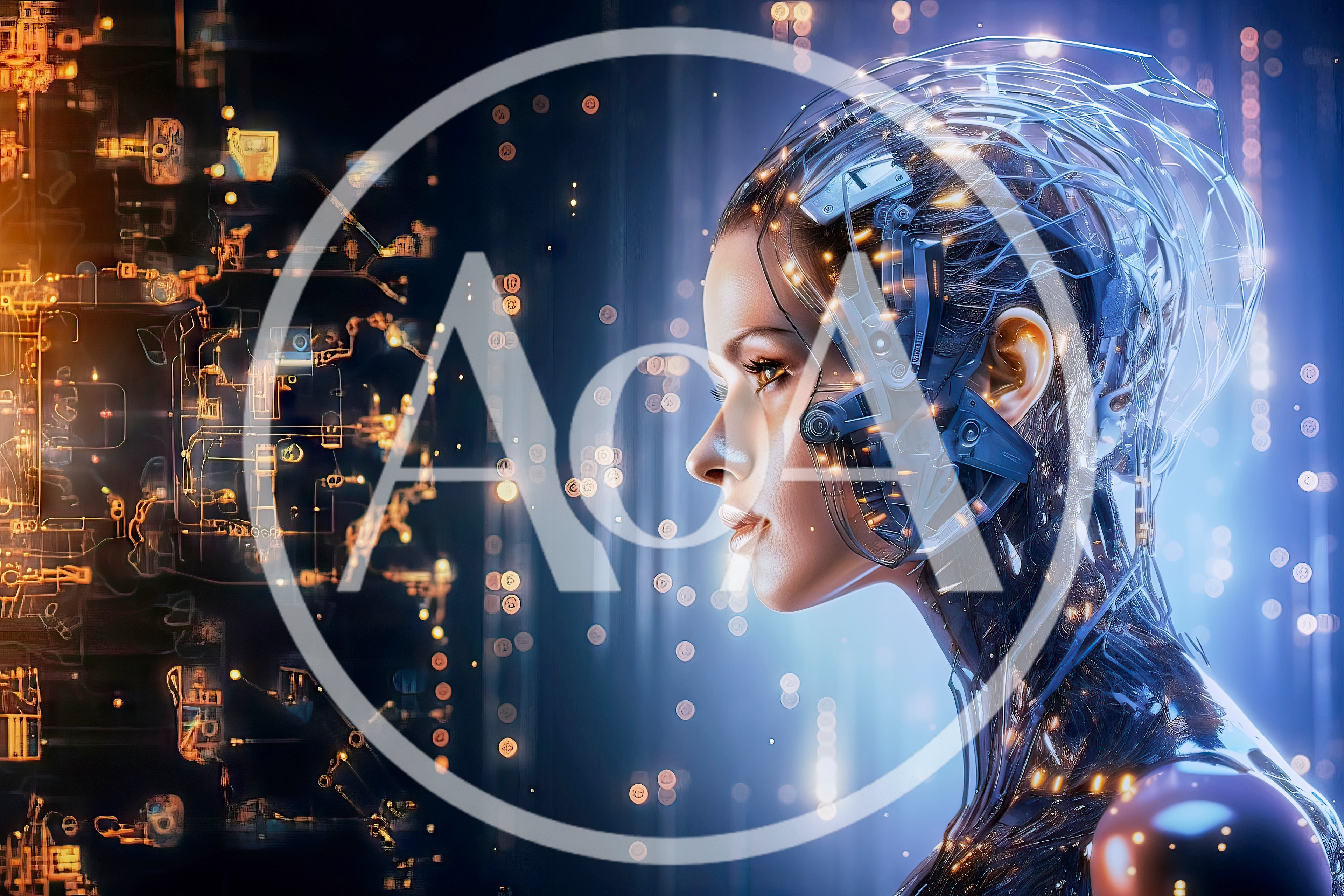 Cyborg Woman Interacting With Digital Data Interface