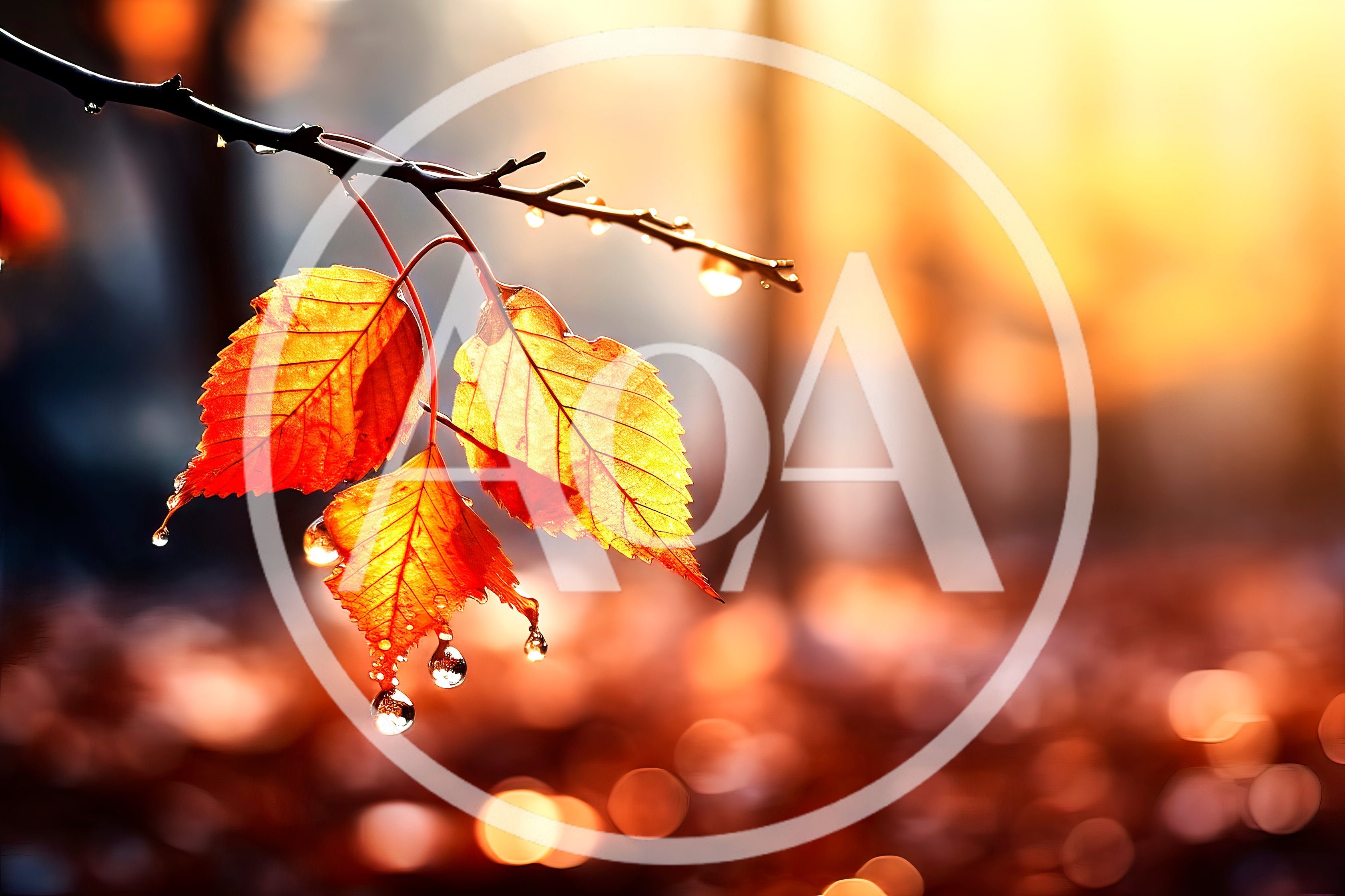 Golden Autumn Leaves With Dew Drops