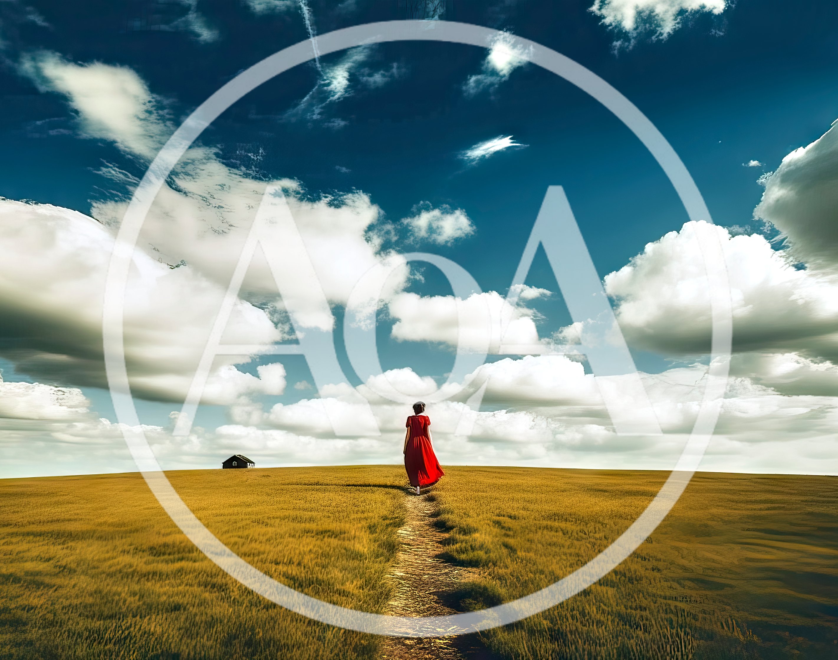 Woman In Red Dress Walking Through Golden Wheat Field