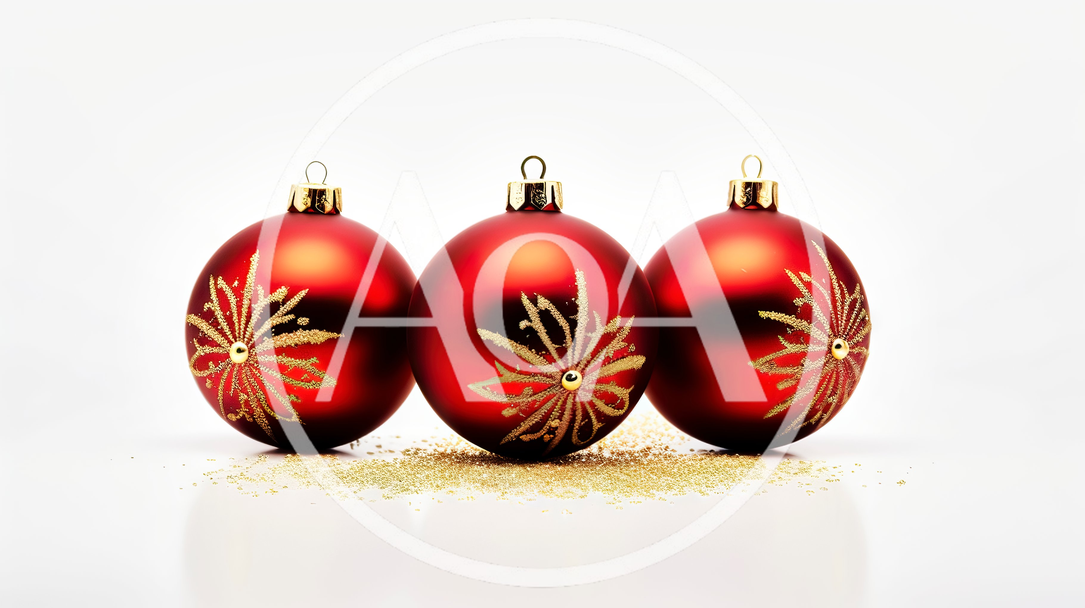 Three Red Christmas Ornaments With Gold Glitter