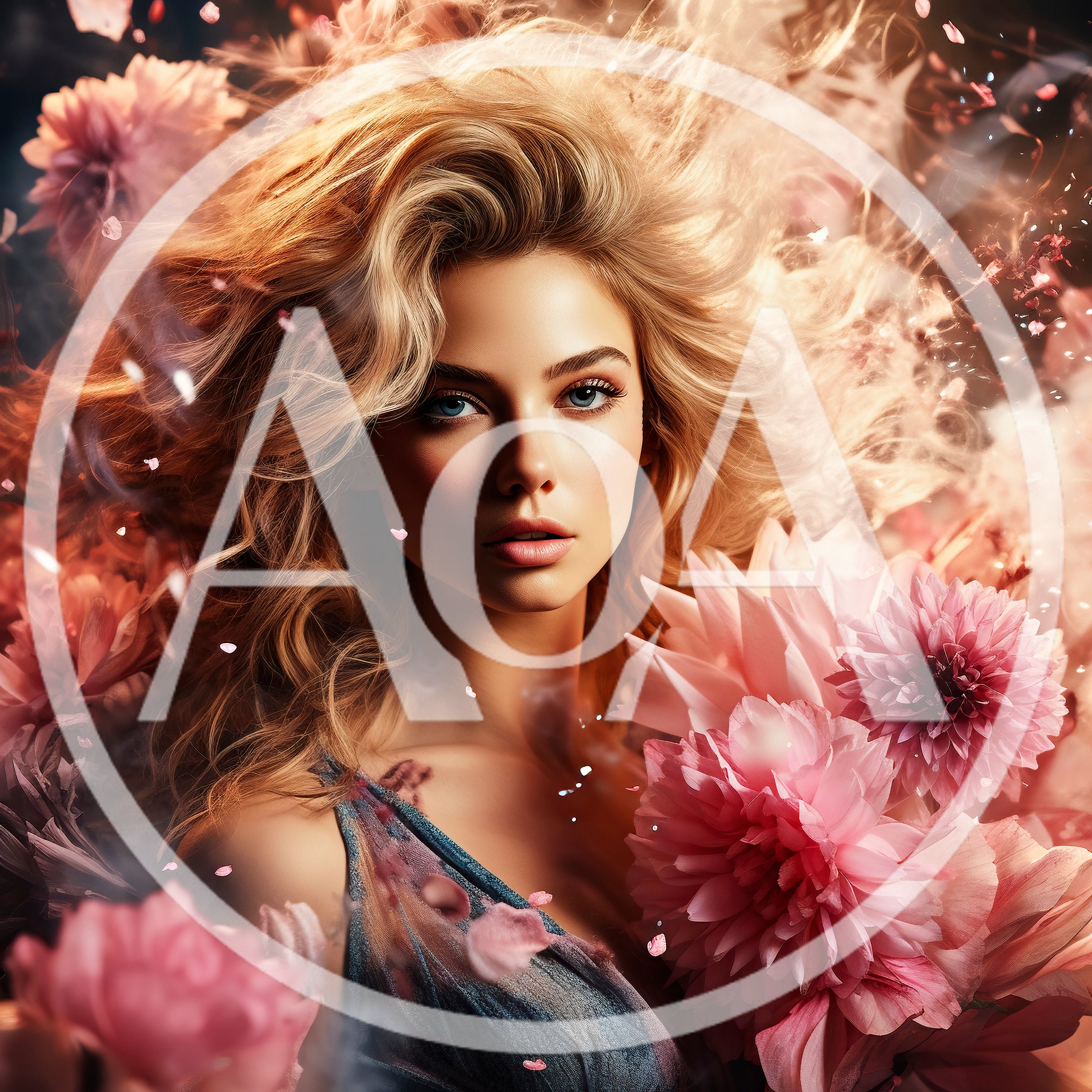 Portrait Of A Beautiful Woman Surrounded By Pink Flowers
