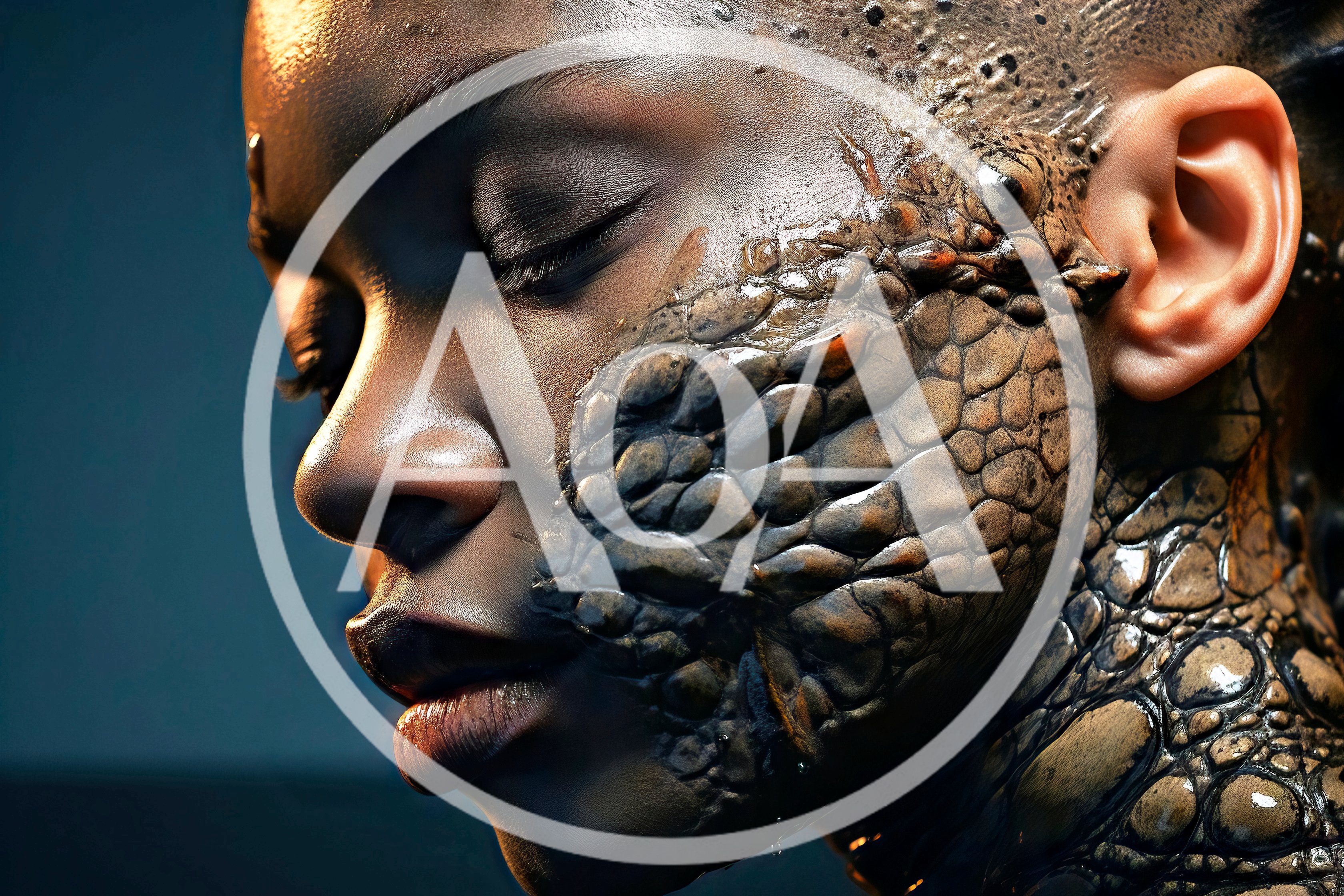 Close Up Portrait Of Woman With Reptilian Skin Transformation