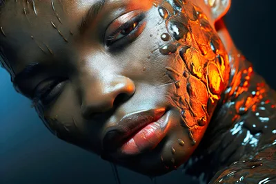 Close Up Portrait Of A Woman With Liquid Texture