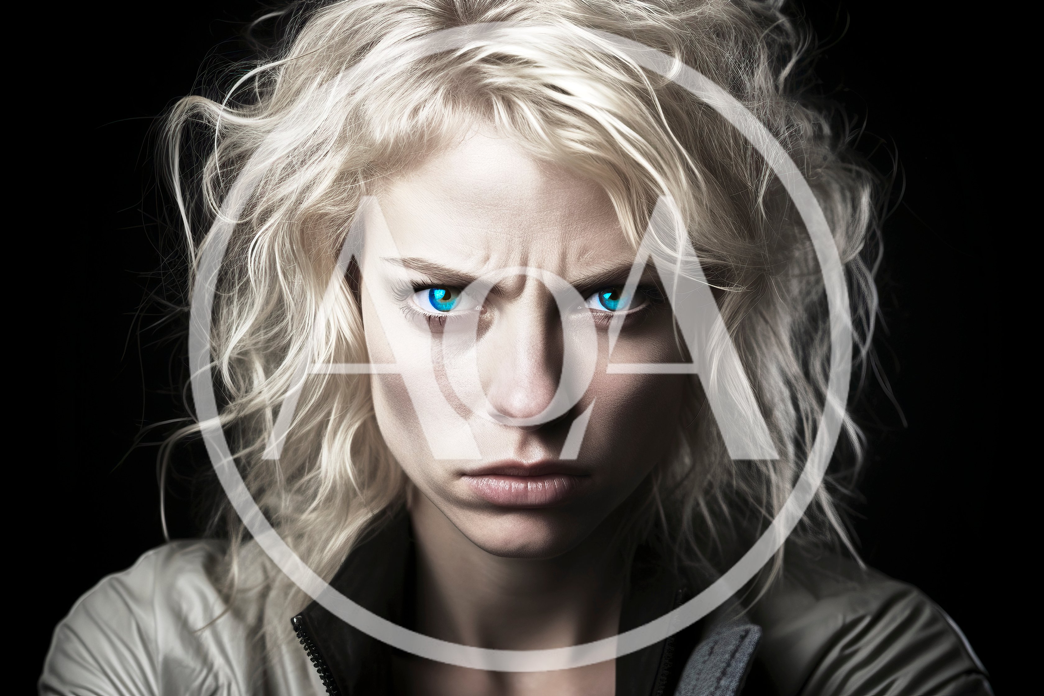 Portrait Of An Intense Woman With Piercing Blue Eyes