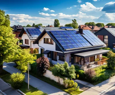 Modern Residential Houses With Rooftop Solar Panels
