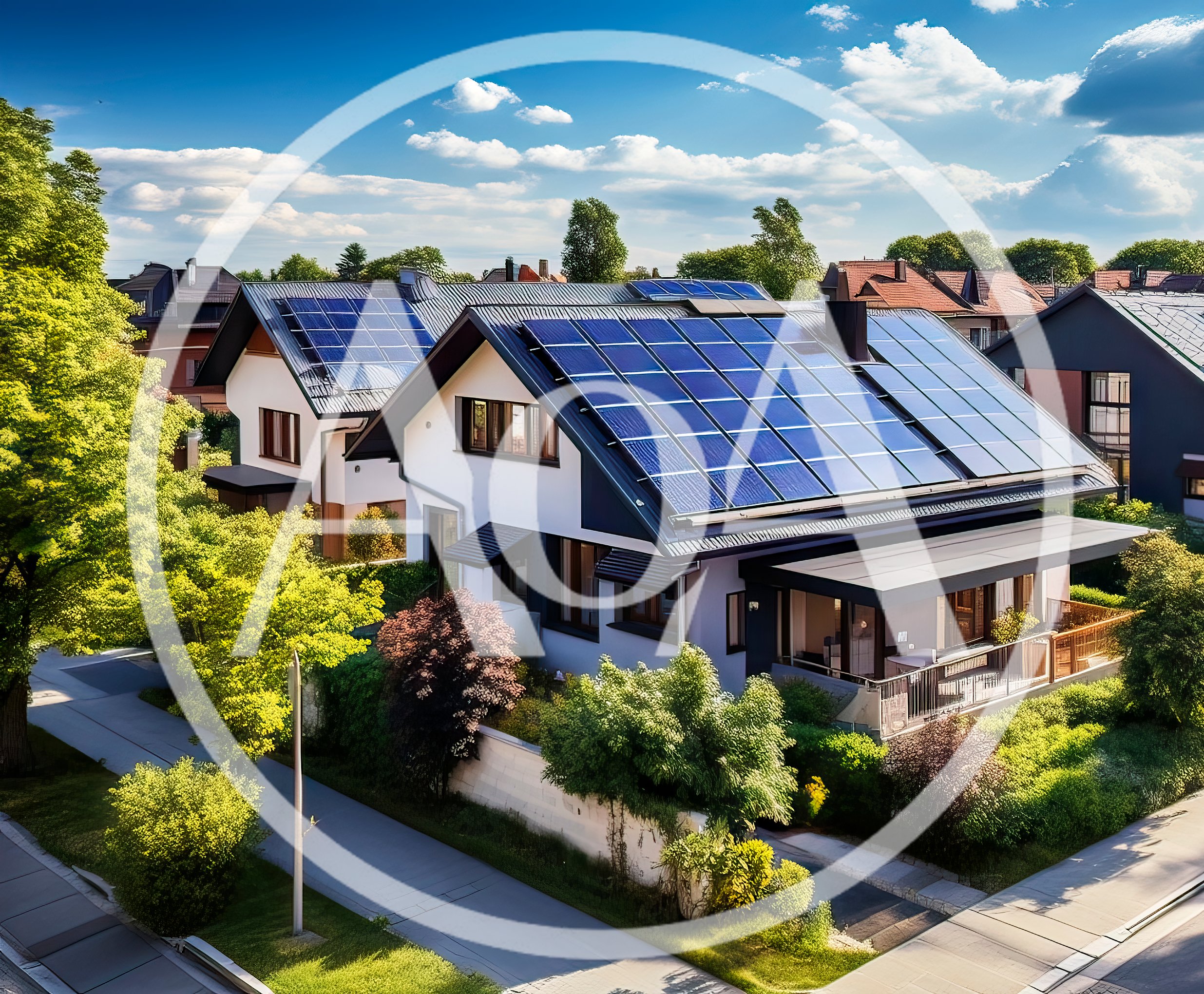 Modern Residential Houses With Rooftop Solar Panels
