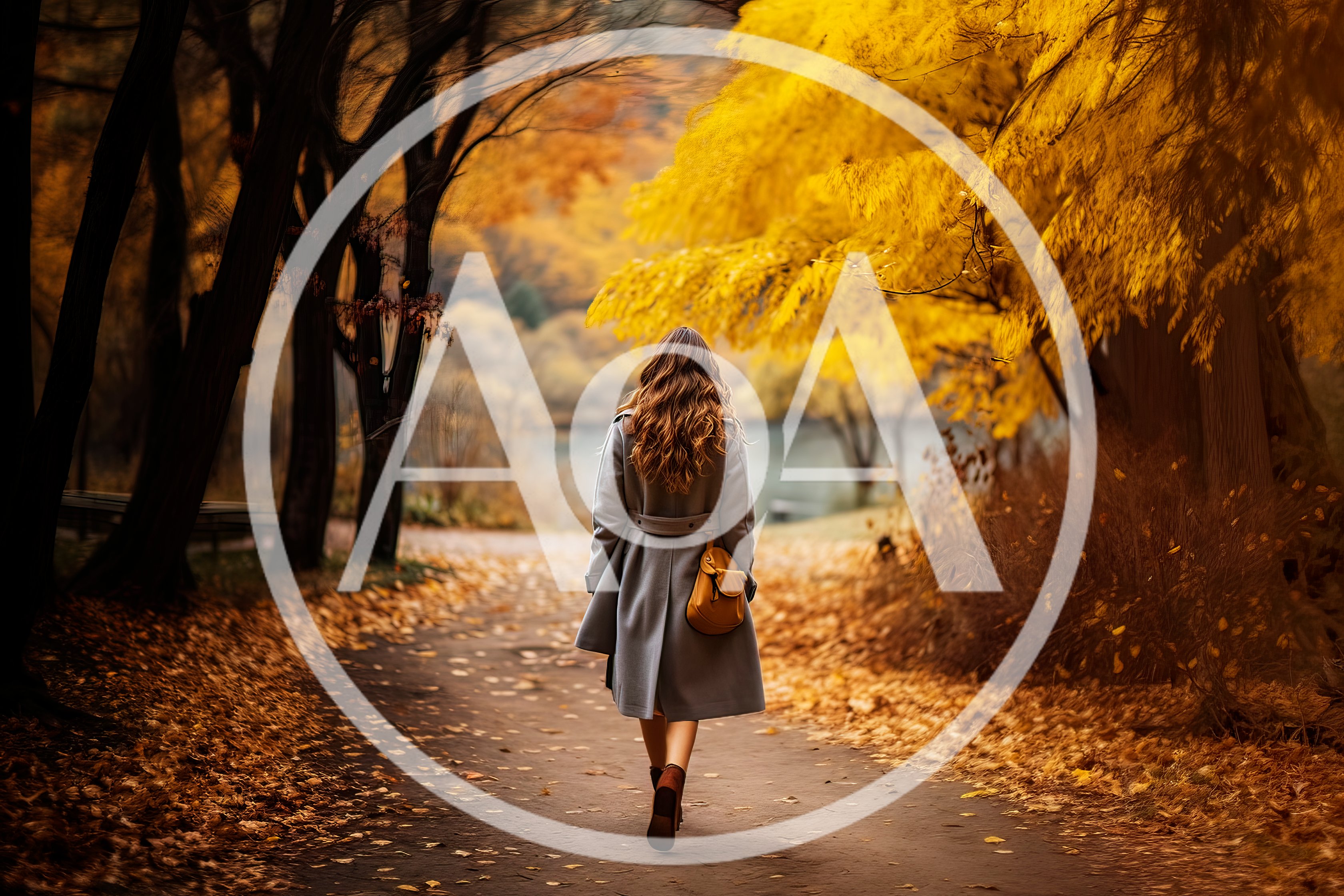 Woman Walking Along A Path In Autumn Park