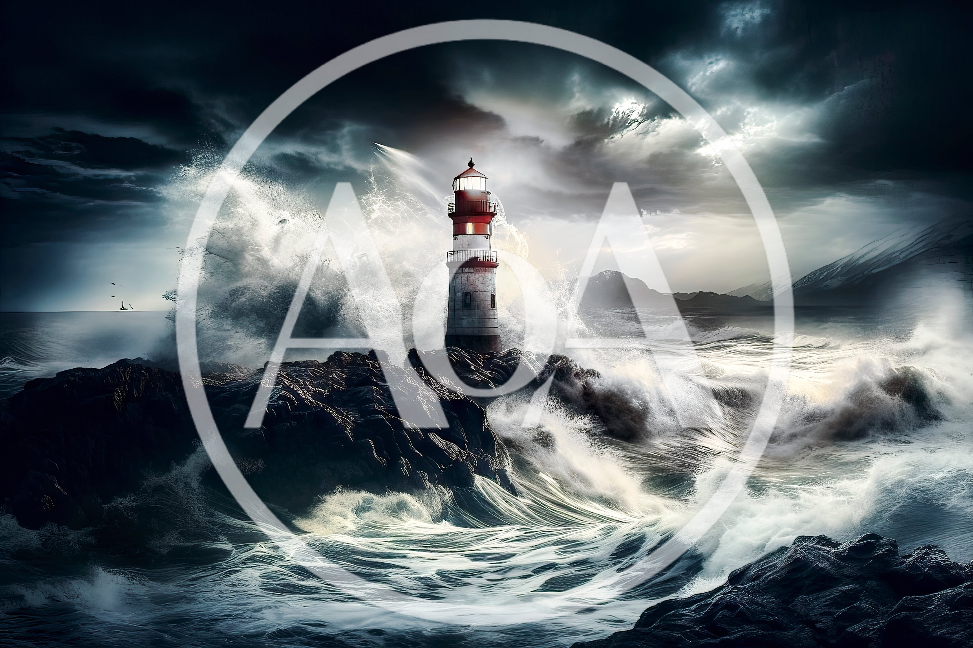 Lighthouse Standing Amidst A Violent Stormy Ocean