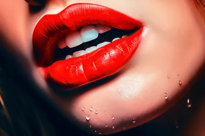 Close Up Of Woman With Vibrant Red Lipstick
