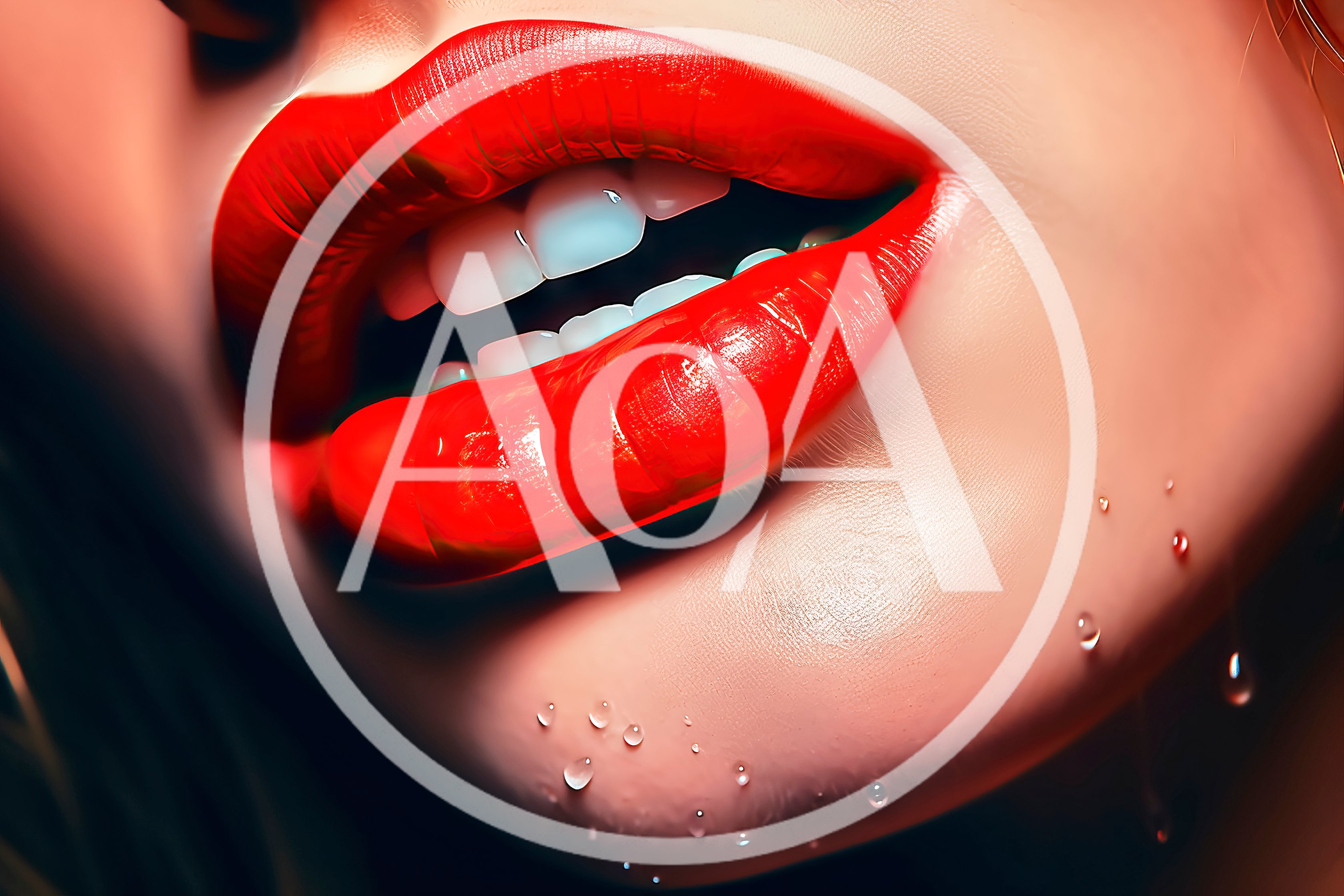 Close Up Of Woman With Vibrant Red Lipstick