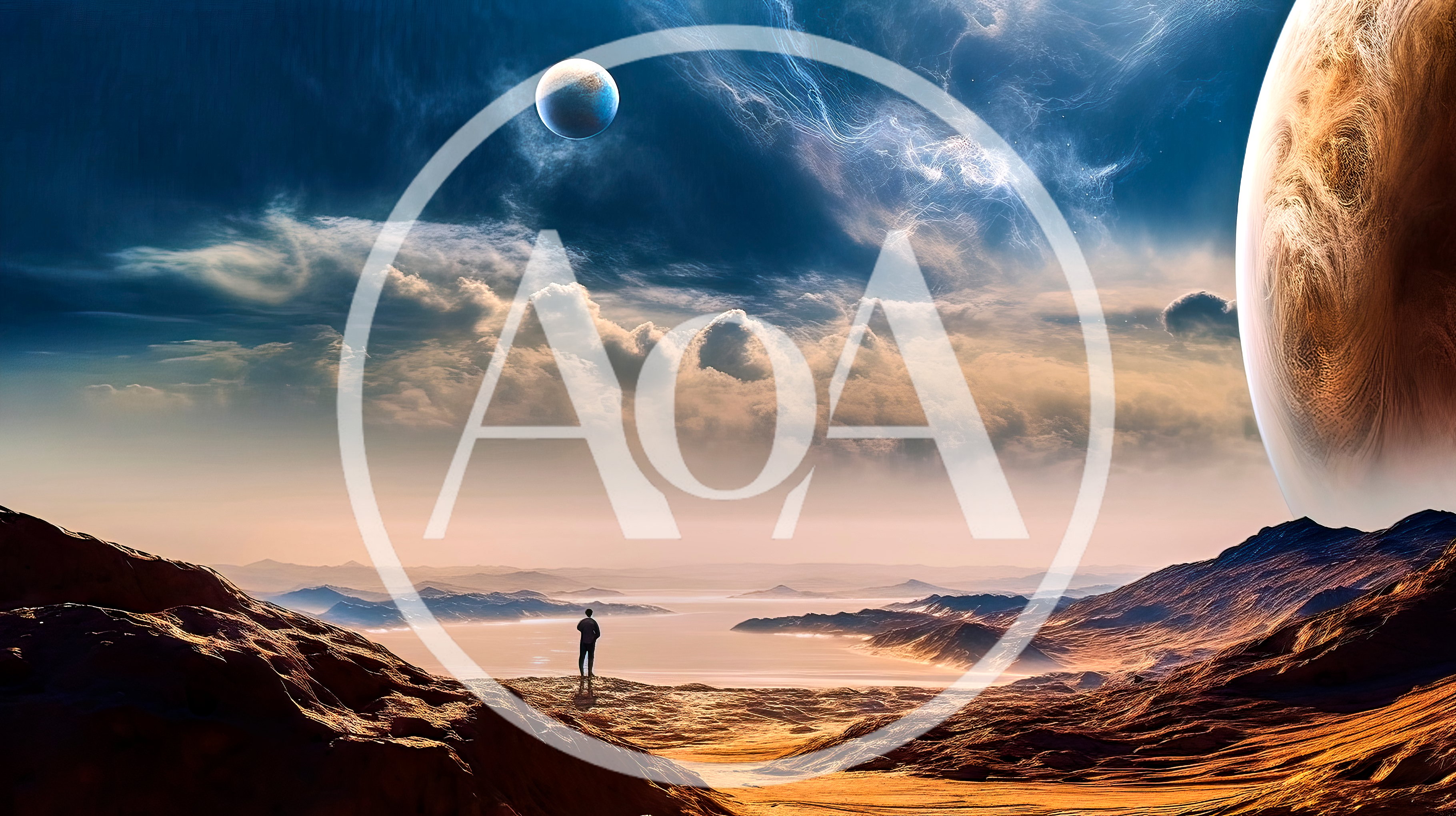Lone Explorer Standing On Alien Planet Landscape