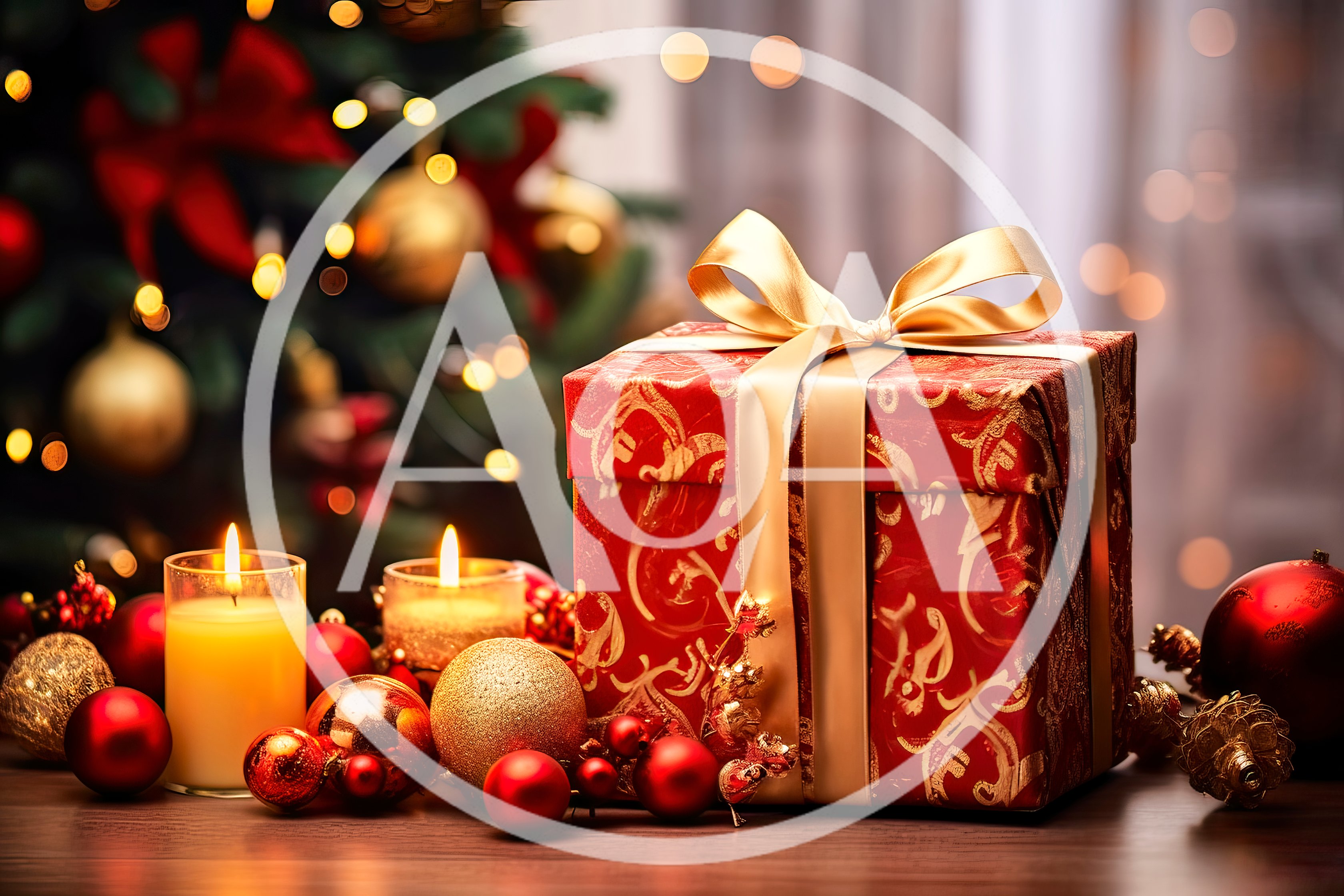 Christmas Gift Box With Candles And Ornaments