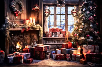 Cozy Christmas Living Room With Fireplace And Tree