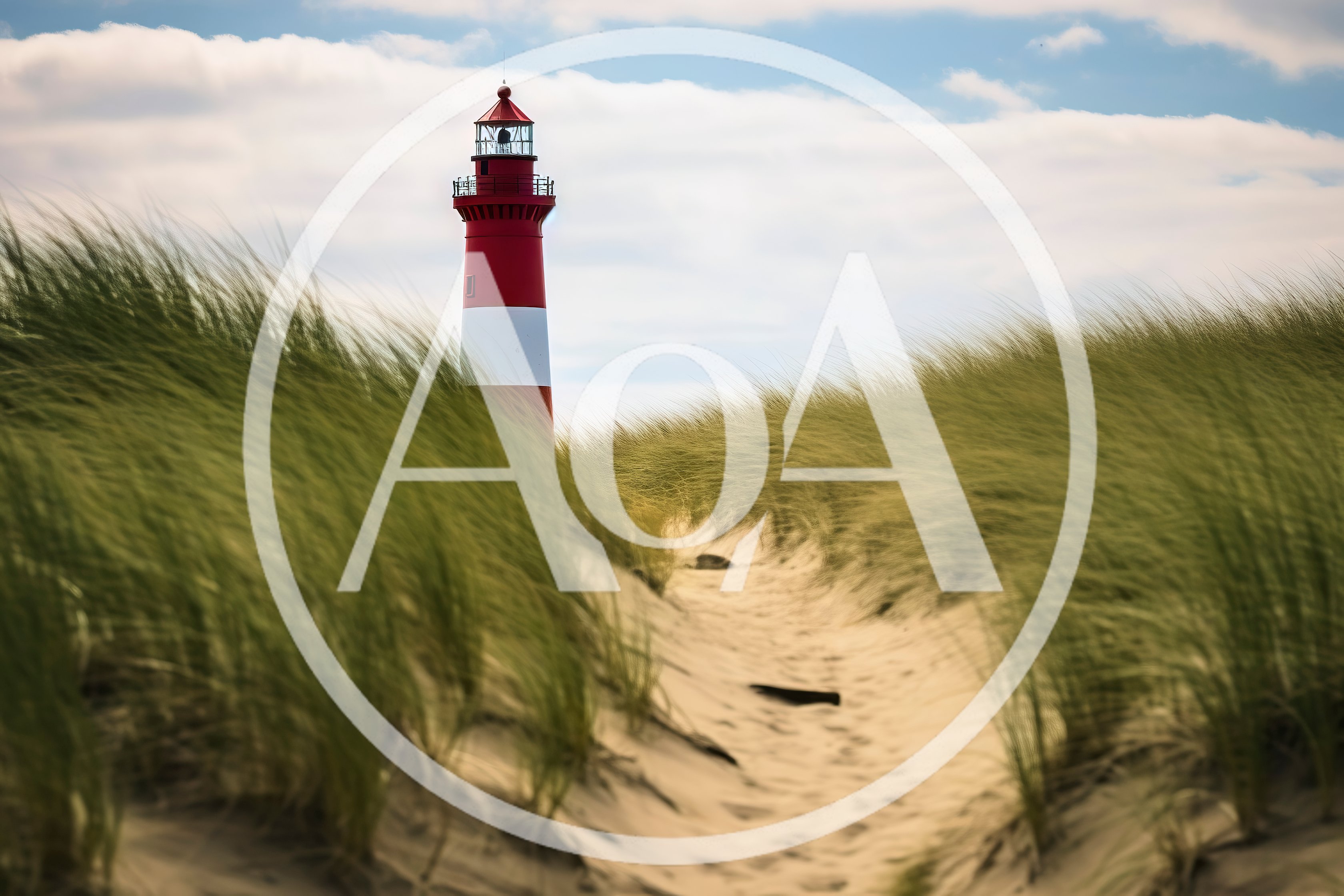 Red and White Lighthouse Behind Coastal Sand Dunes