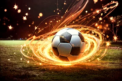 Soccer Ball Surrounded By Glowing Golden Light Trails