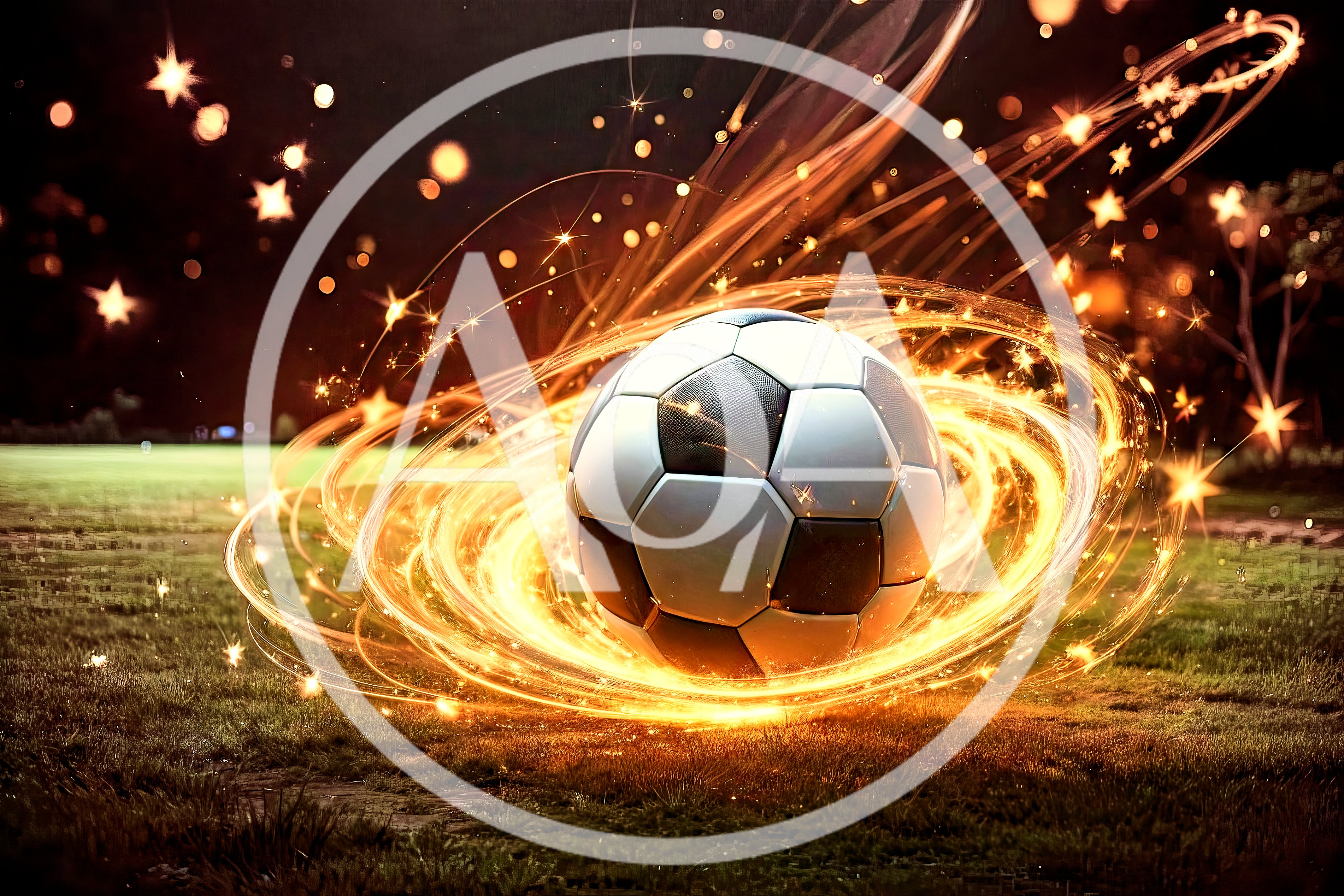 Soccer Ball Surrounded By Glowing Golden Light Trails