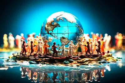 Miniature Figurines Holding Hands Around A Glass Globe