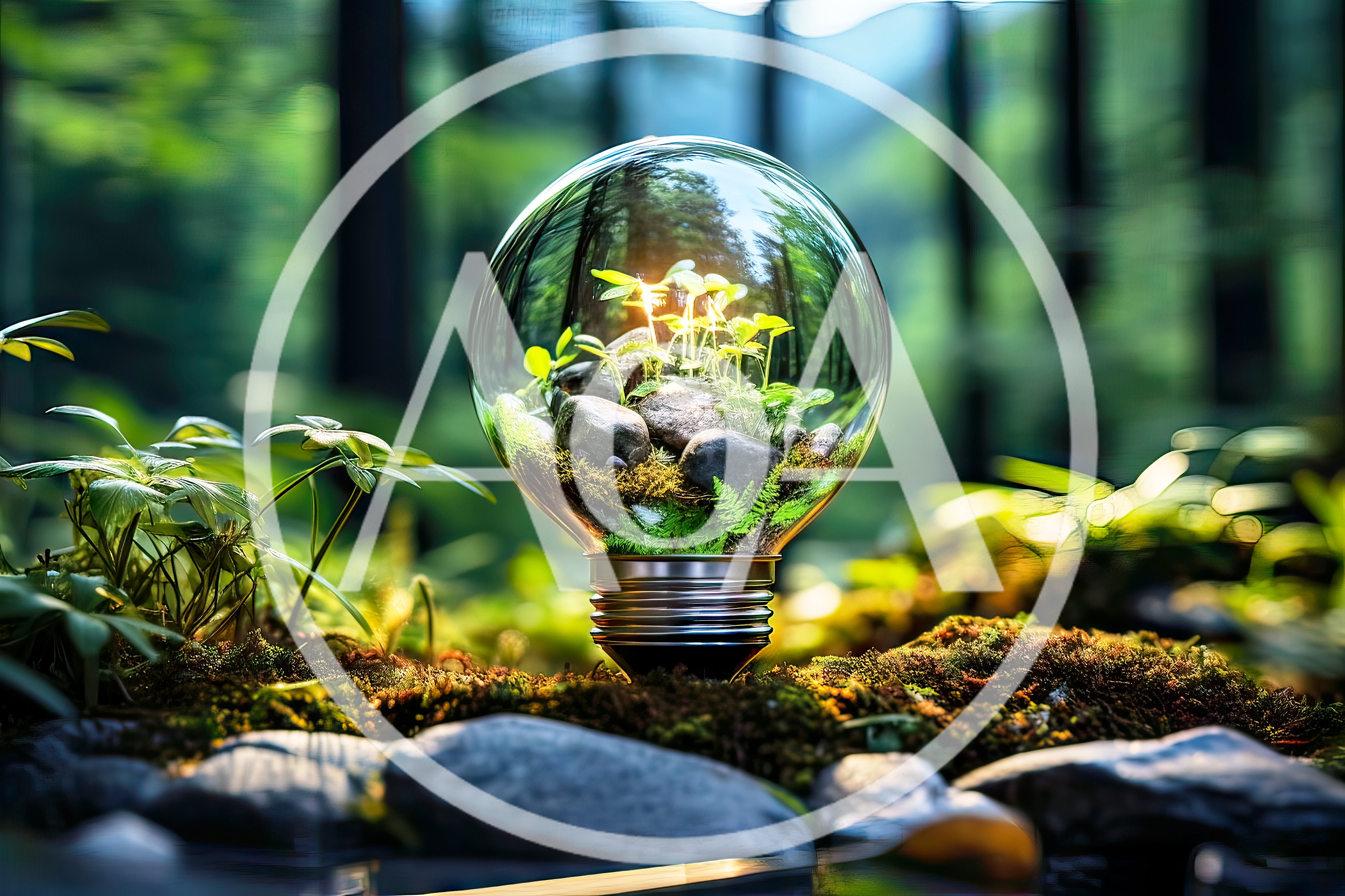 Light Bulb Terrarium With Plants In Forest