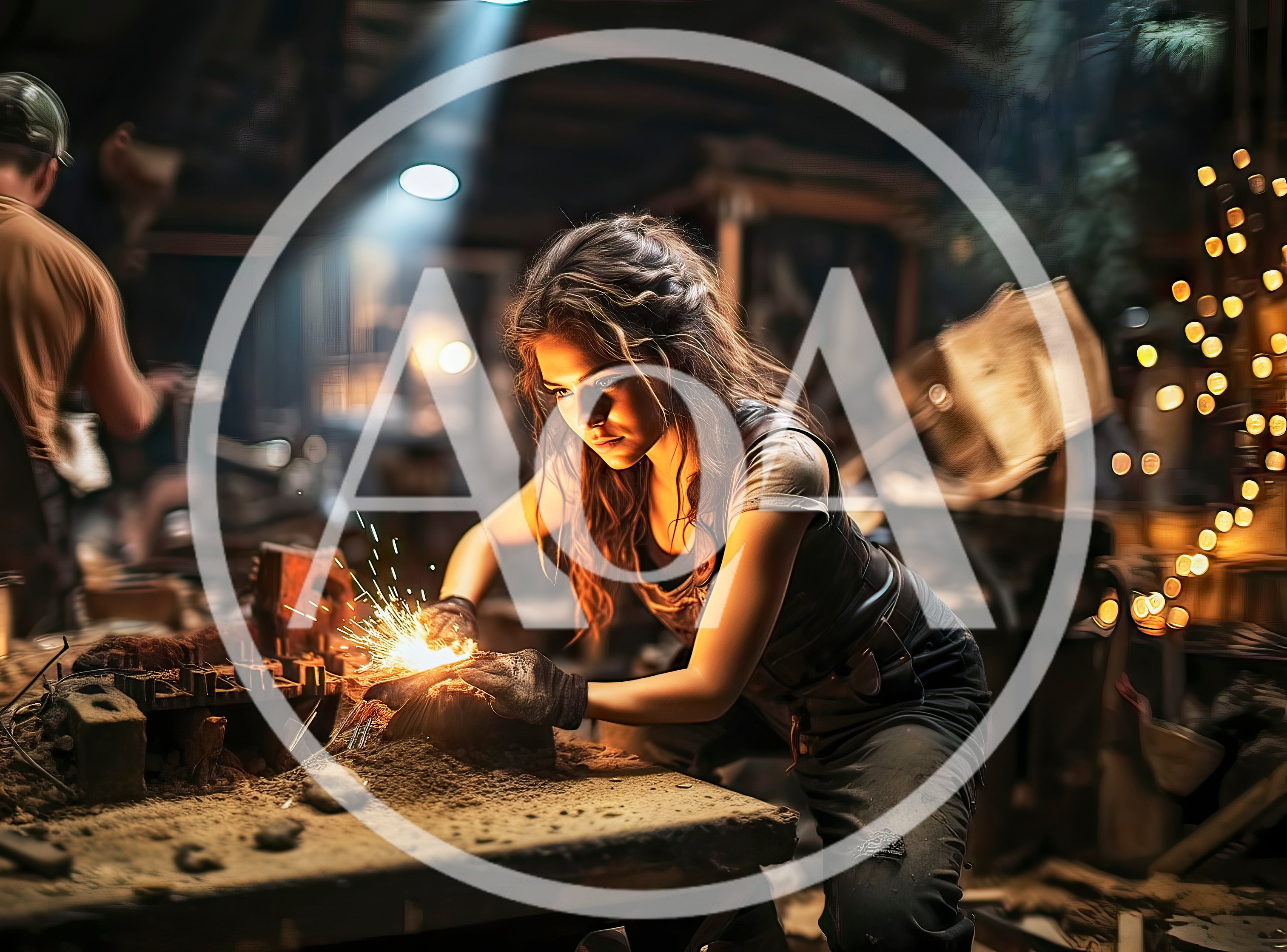 Young Woman Grinding Metal In A Workshop