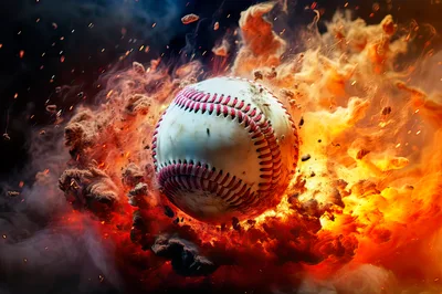 Baseball Exploding Through Fire and Smoke