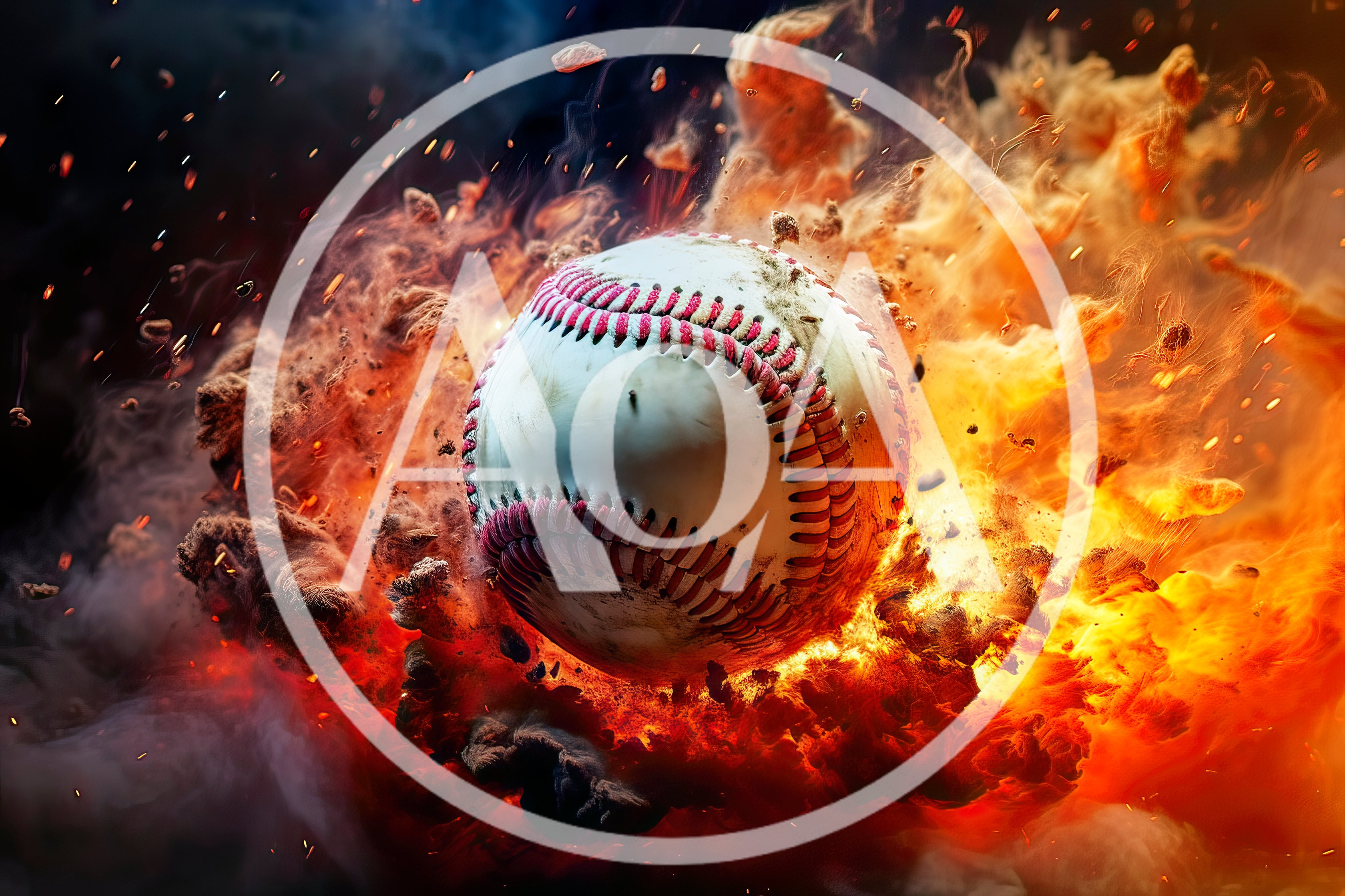 Baseball Exploding Through Fire and Smoke