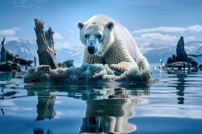 Polar Bear Resting On Ice In Arctic Waters