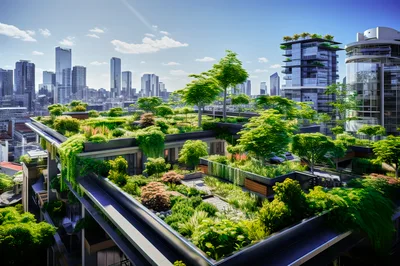 Modern Urban Rooftop Garden With Lush Greenery