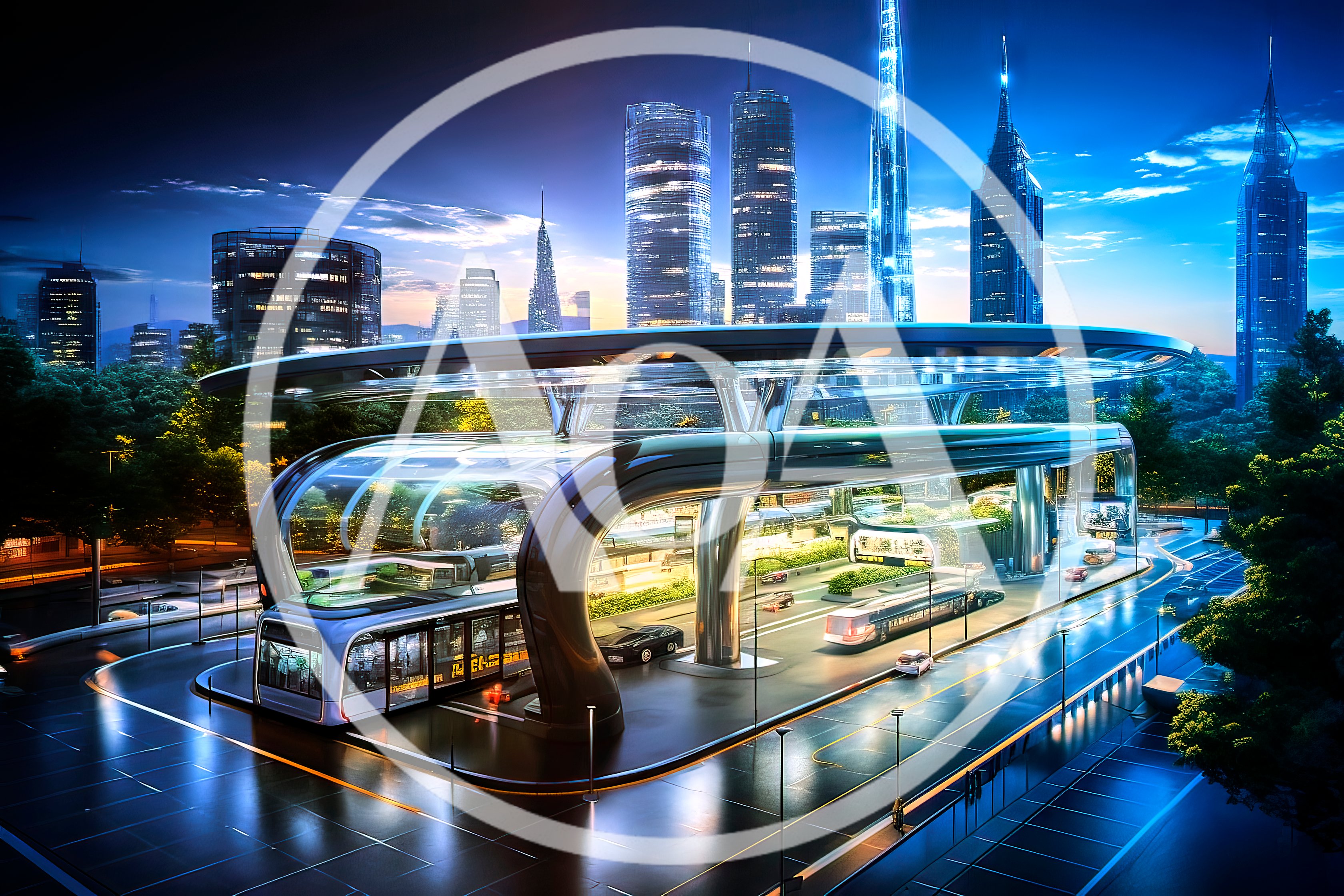 Futuristic Public Transit Station In Modern Cityscape