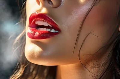 Close Up Of Woman With Red Lips And Smoke