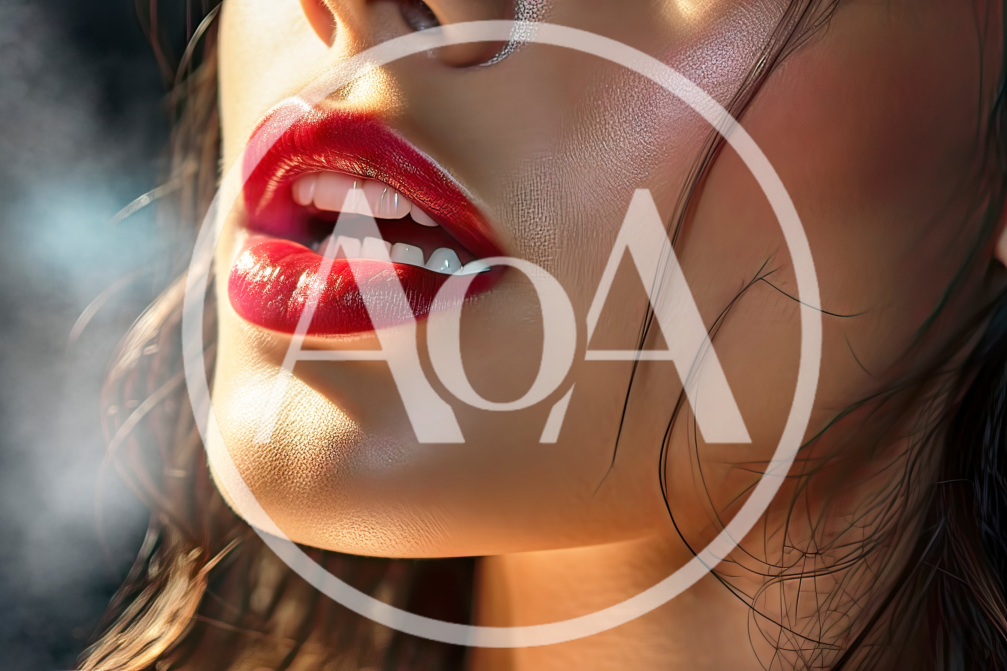 Close Up Of Woman With Red Lips And Smoke