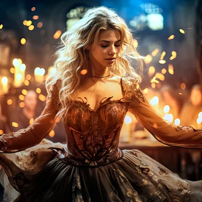 Elegant Woman Dancing In A Candlelit Ballroom