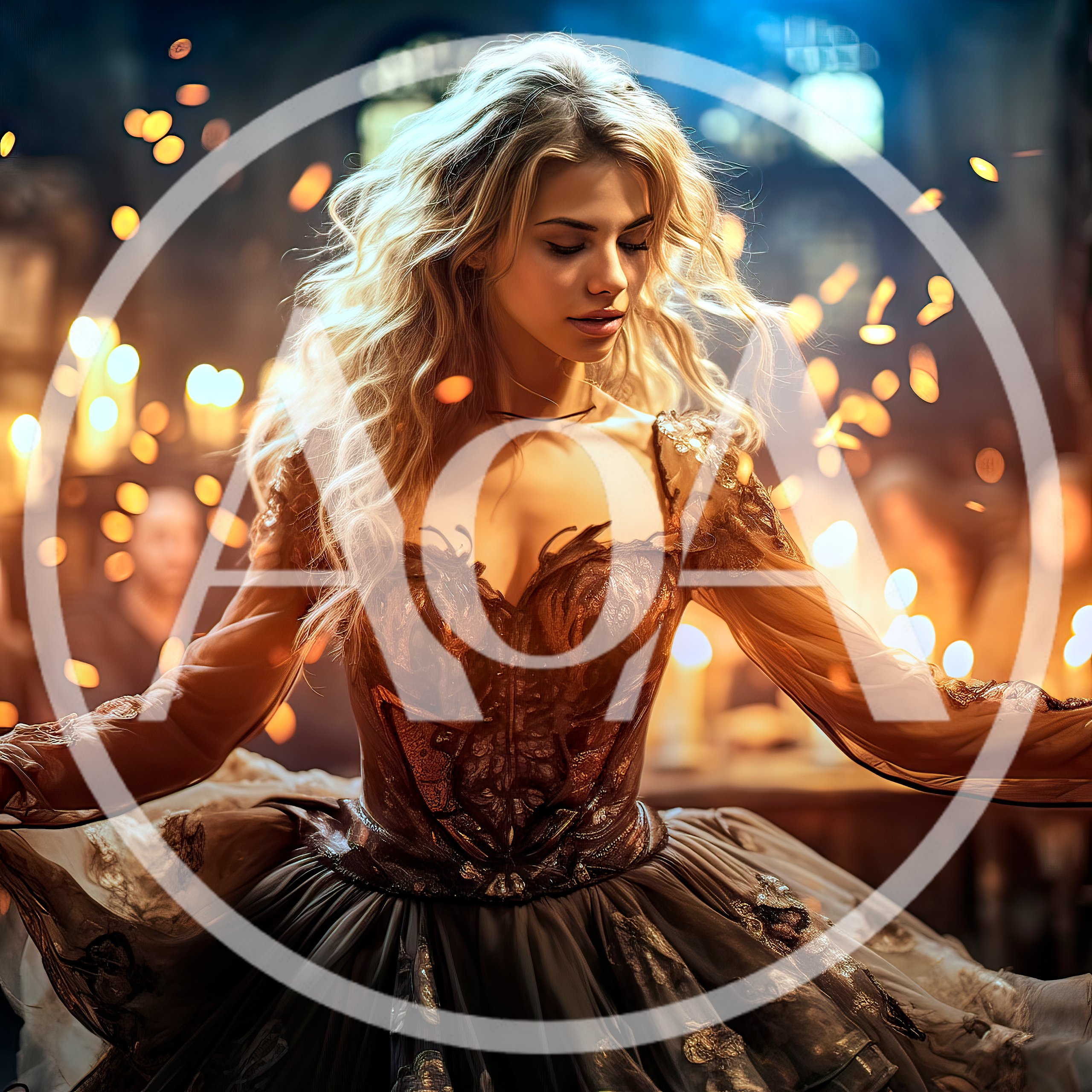 Elegant Woman Dancing In A Candlelit Ballroom