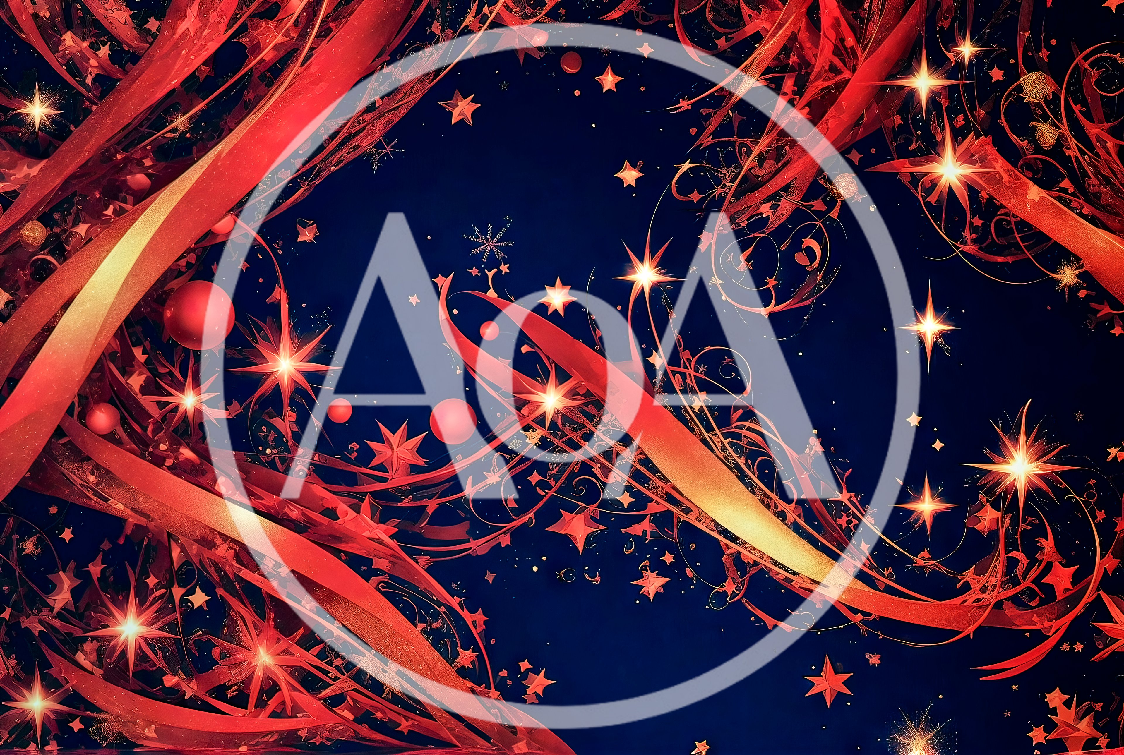 Abstract Christmas Background With Red Ribbons And Stars